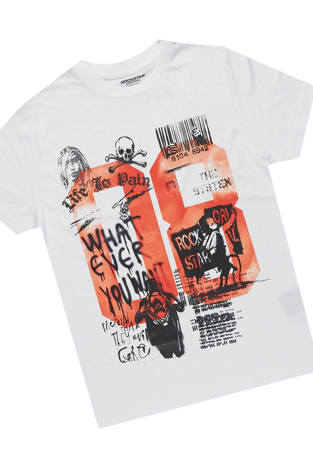 Boys Beau White/Burgundy T-Shirt/Stacked Baggy Flare Pant Set