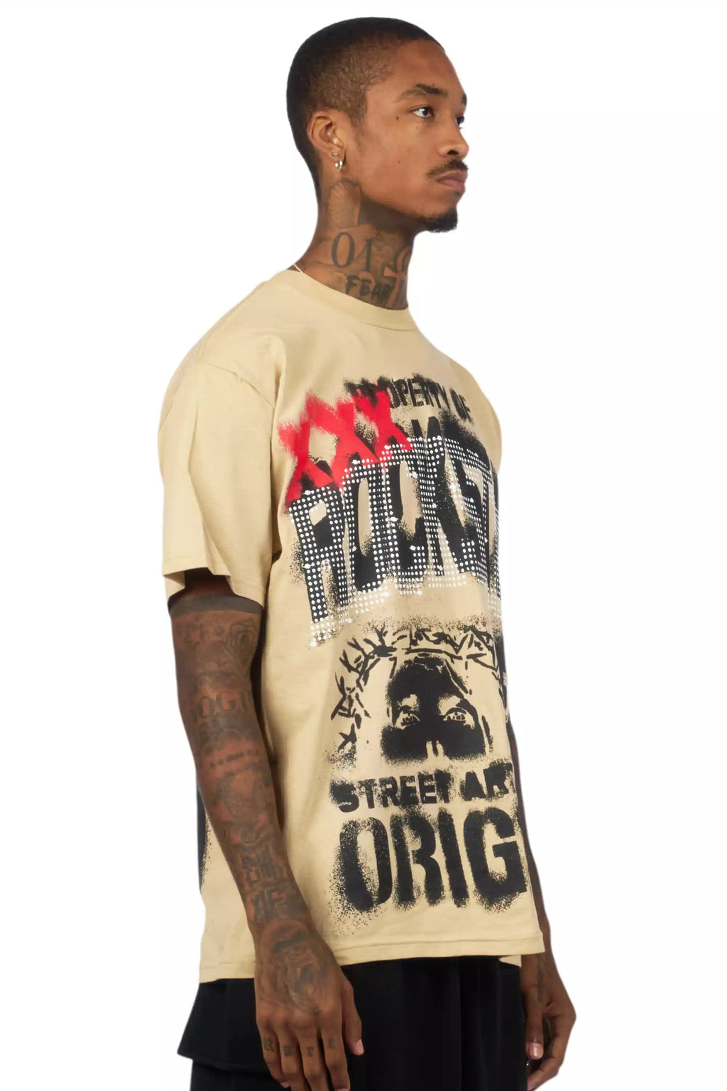 Kyo Beige/Black Oversized Graphic T-Shirt