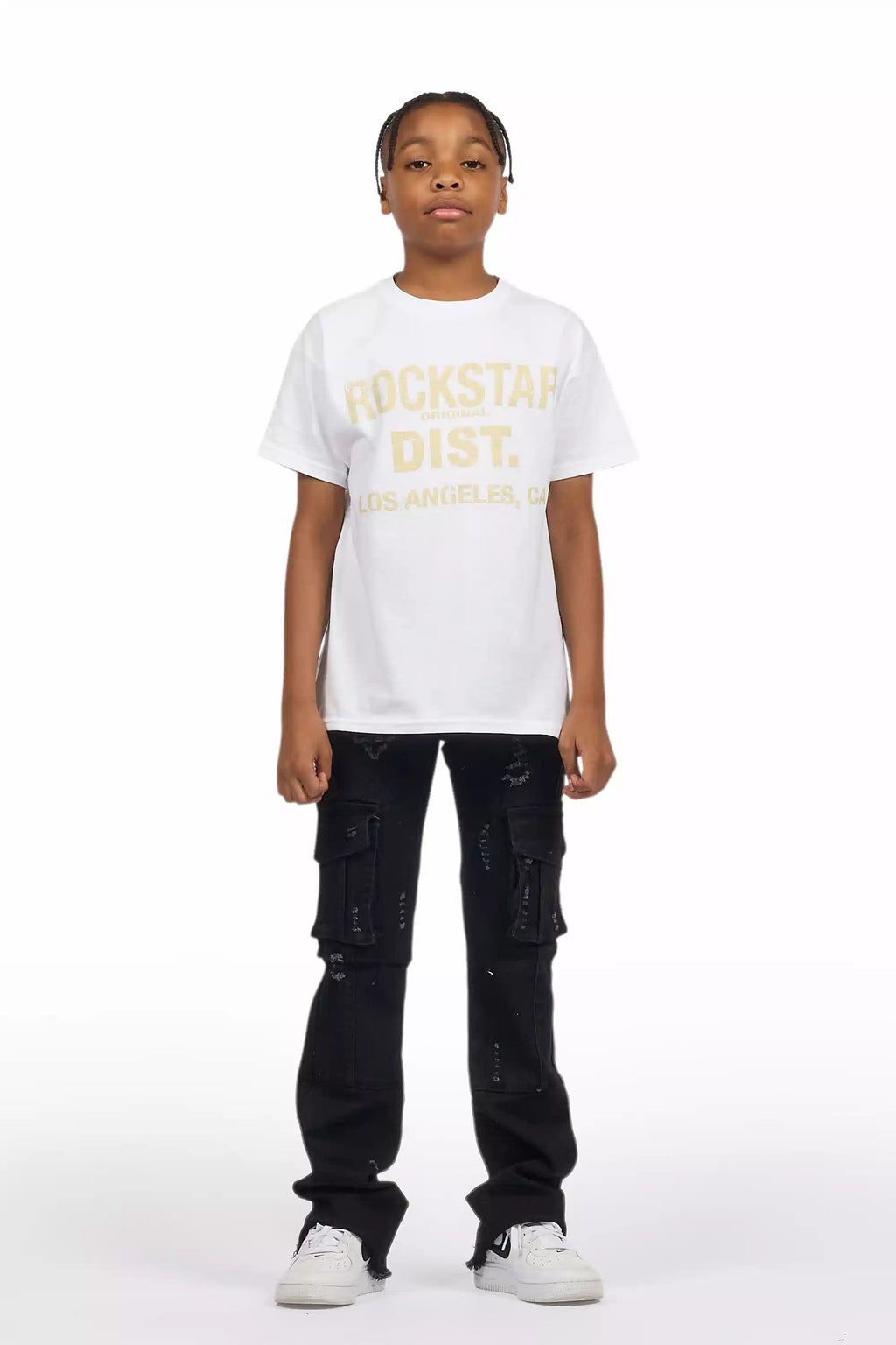 Boys Adalee Black Slim Stacked Flare Cargo Jean