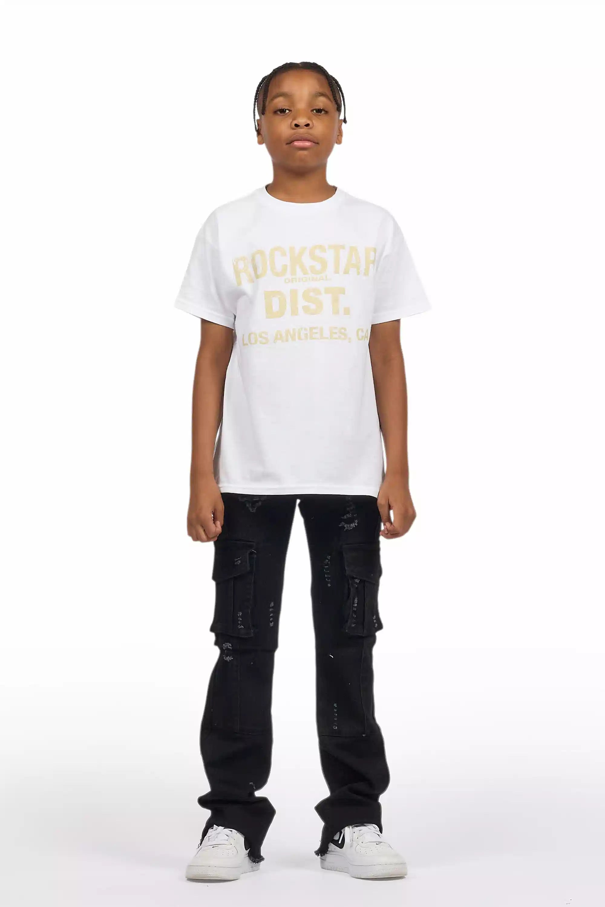Boys Adalee Black Slim Stacked Flare Cargo Jean
