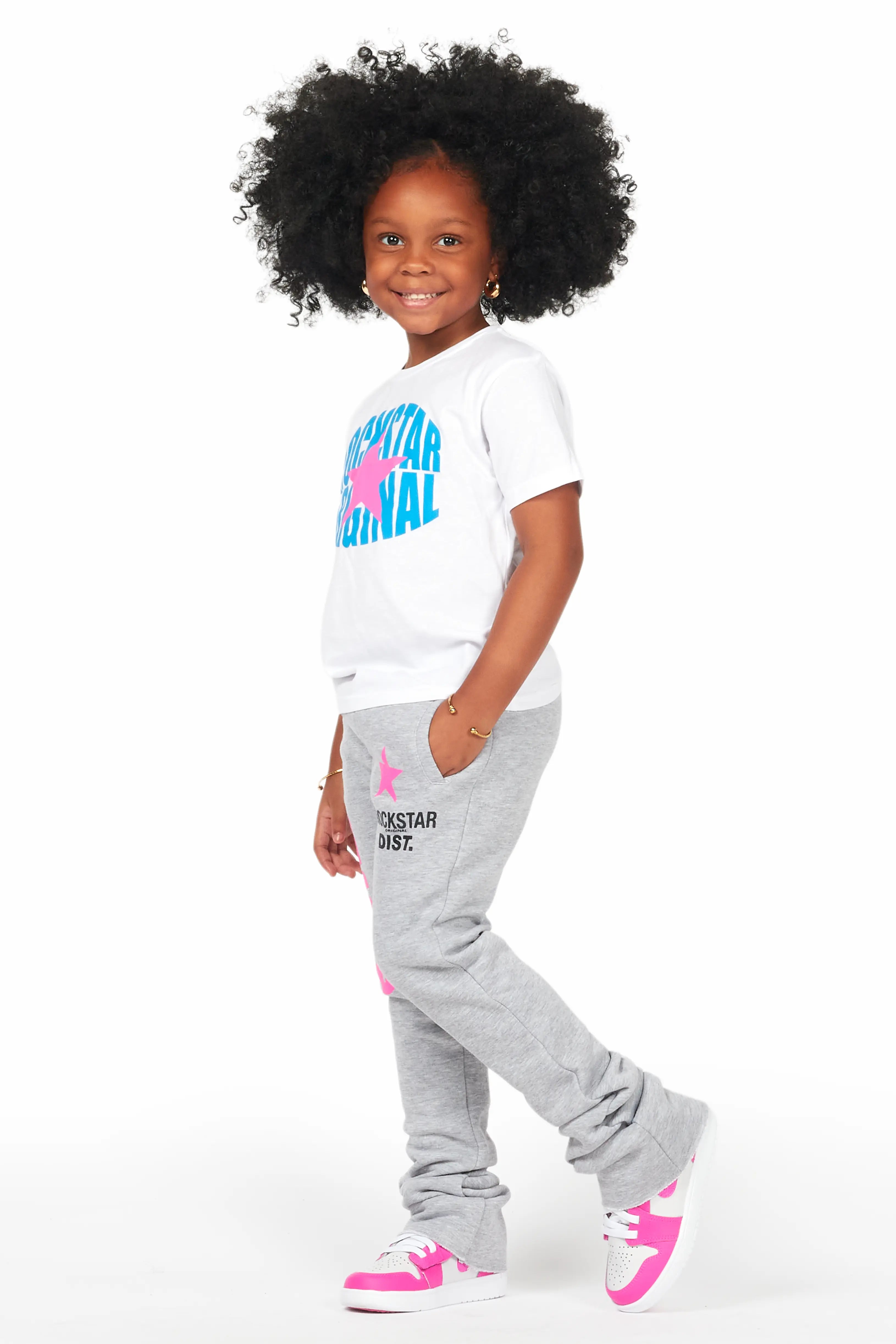 Girls Mia White/Grey T-Shirt Super Stacked Set