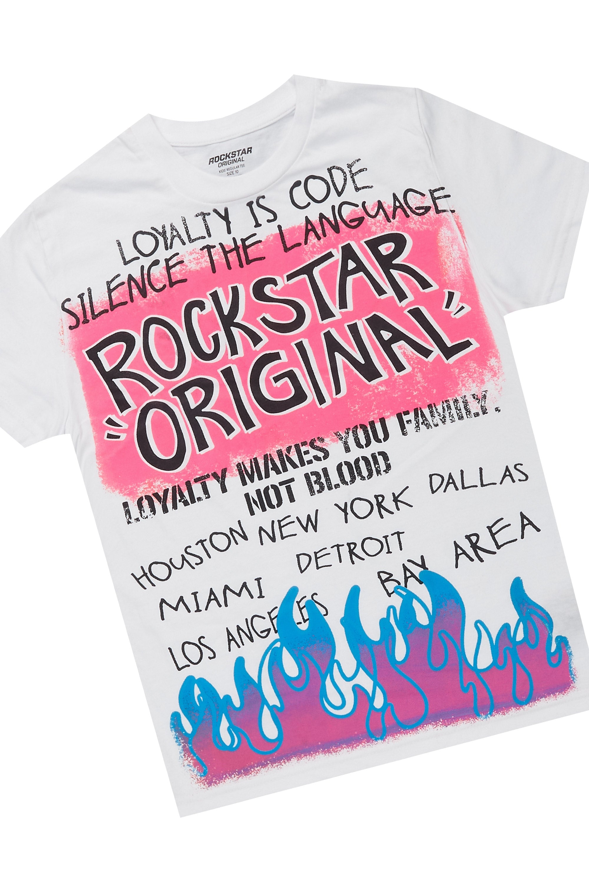 Boys Beno White/Blue T-Shirt/Stacked Flare Pant Set