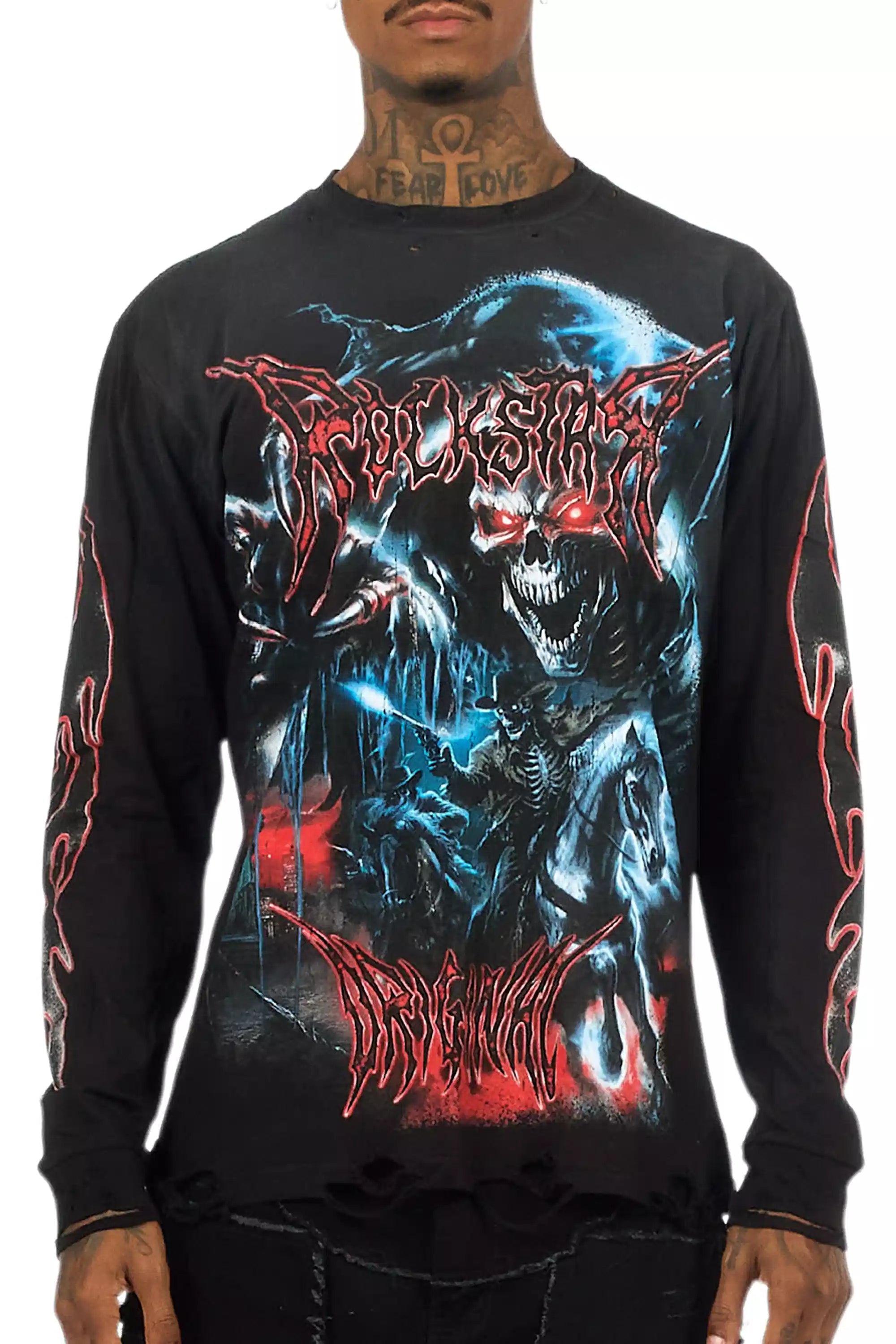 Rix Black/Red Long Sleeve Graphic T-Shirt