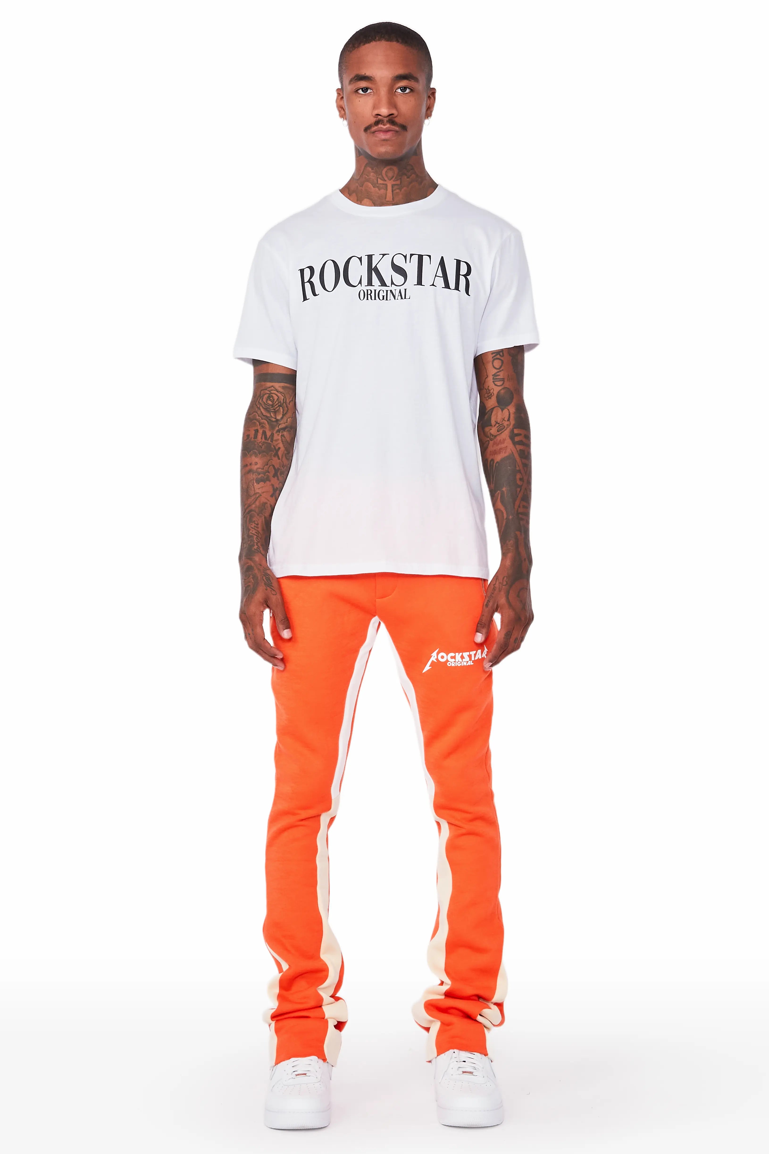 Everest Orange Stacked Flare Track Pant