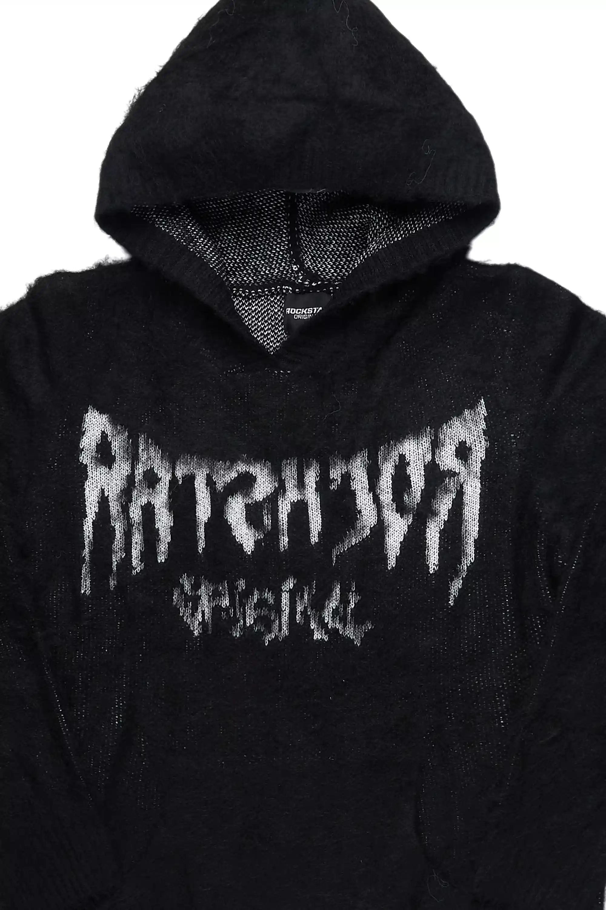Andros Reflected Black Graphic Knitted Mohair Hoodie