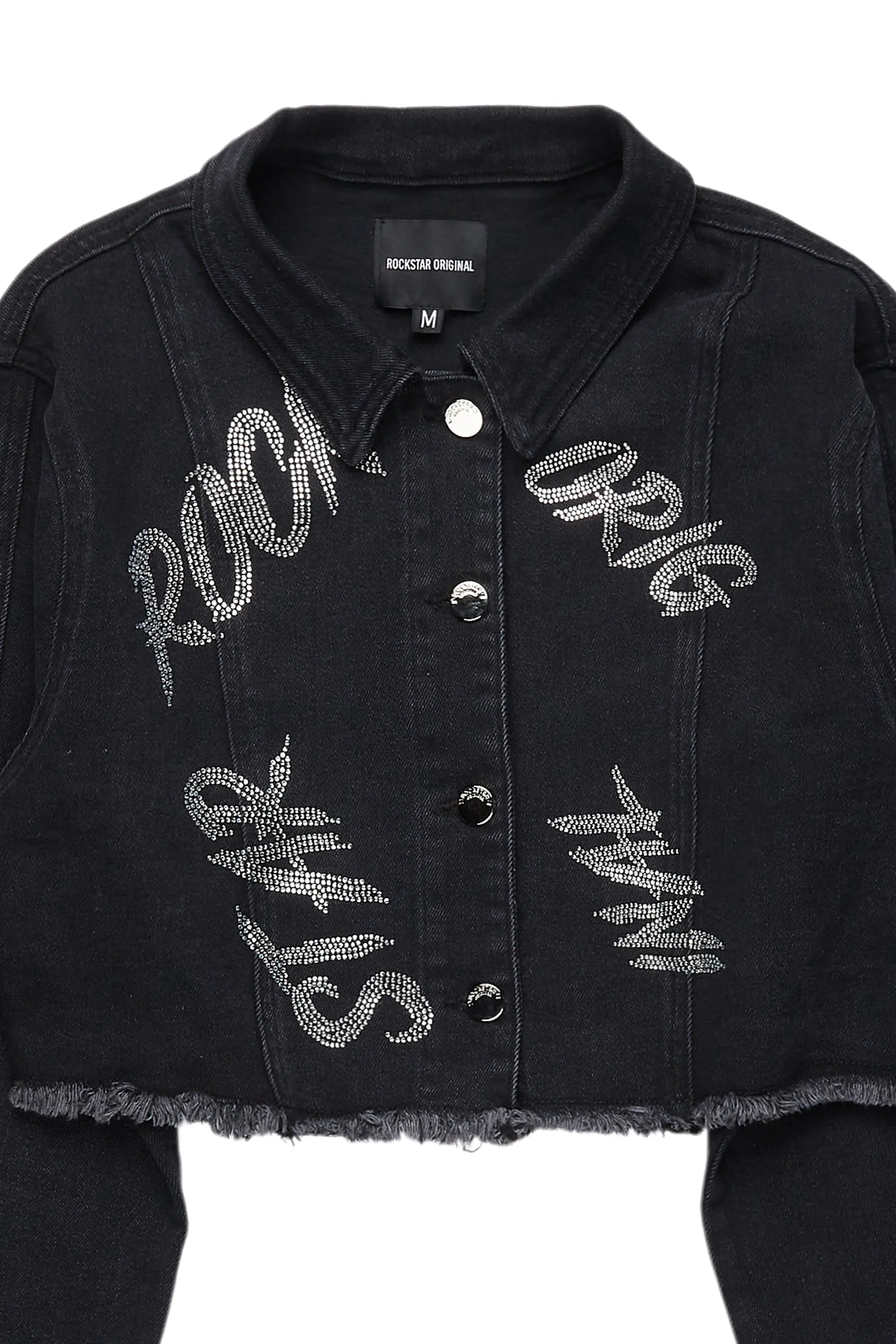 Chequea Black Crop Denim Jacket