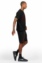 Bellamy Black/Red Rhinestone Tee Short Set