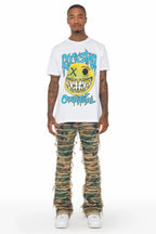 Cassius Faded Camo Stacked Flare Jean