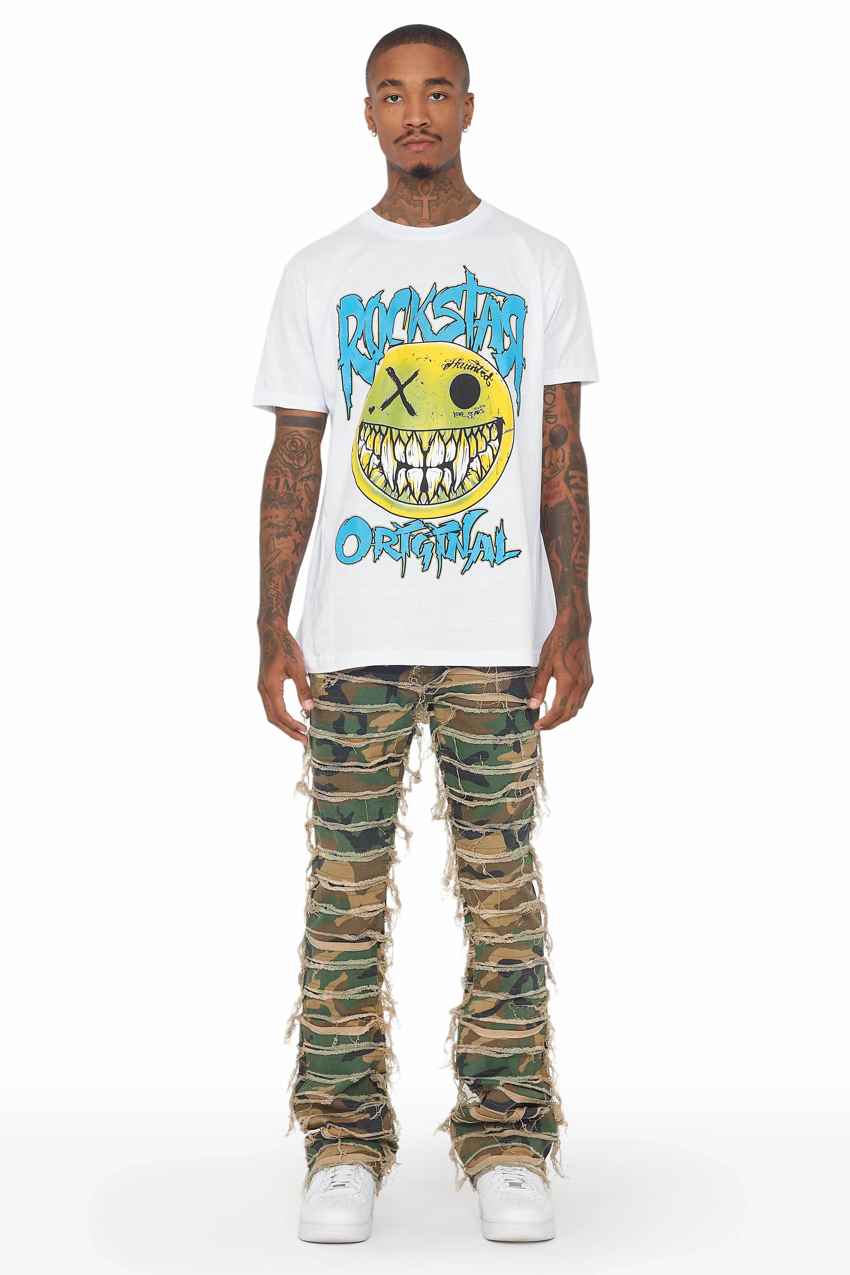 Cassius Faded Camo Stacked Flare Jean