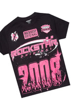 Girls Amos Black/Pink T-Shirt/Stacked Flare Jean Set