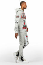 Racing Grung Heather Grey Hoodie/Stacked Flare Track Pant Set