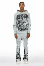 Nelz Heather Grey/Black Hoodie/Stacked Track Pant Set