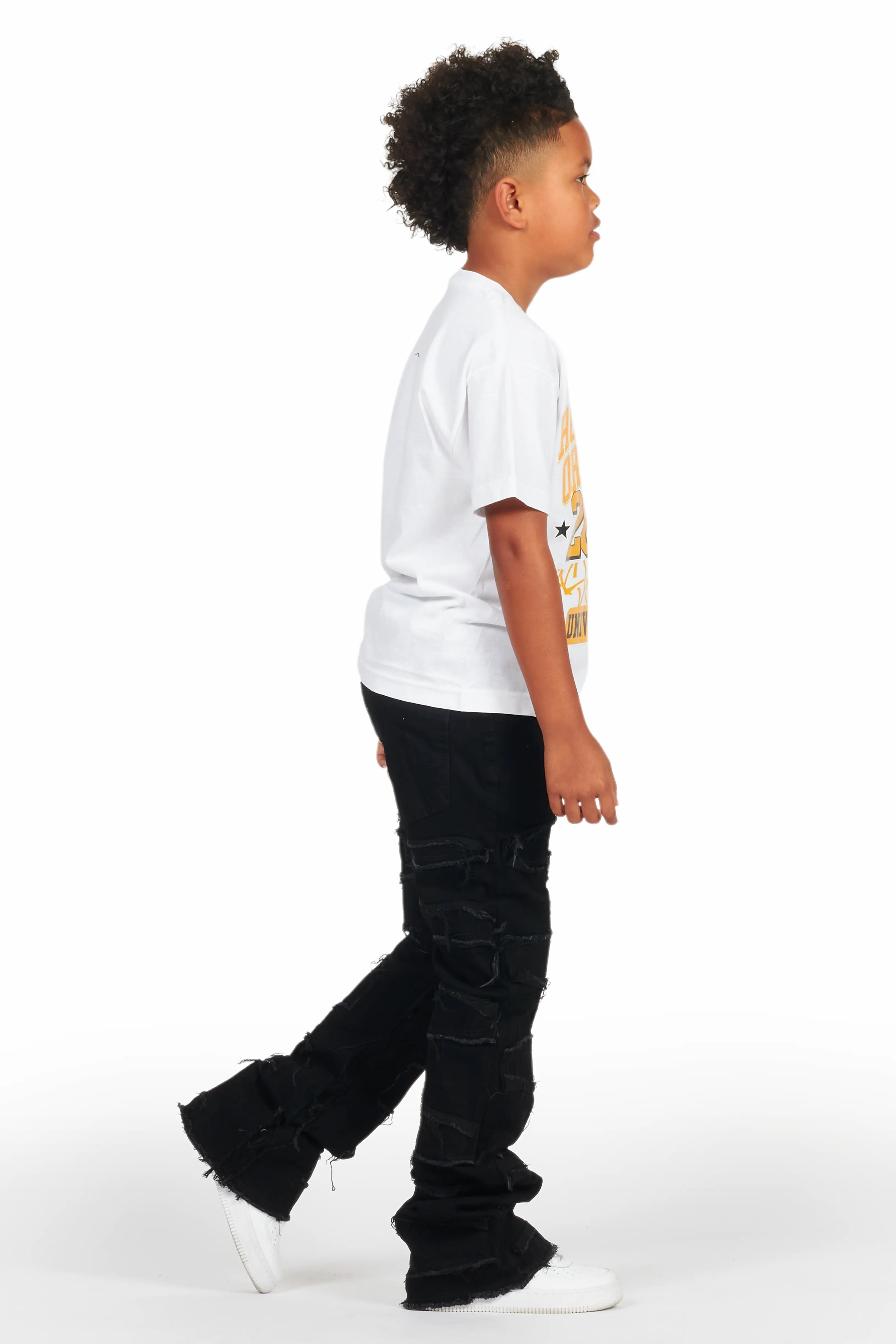 Boys White Loic T-Shirt/Stacked Flare Jean Set