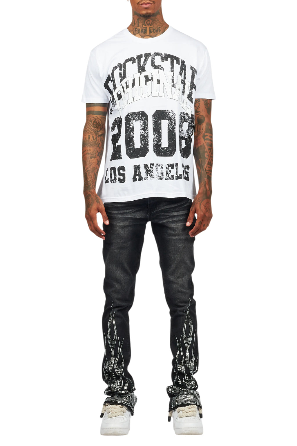 Samba Dark Grey Rhinestone Stacked Flare Jean