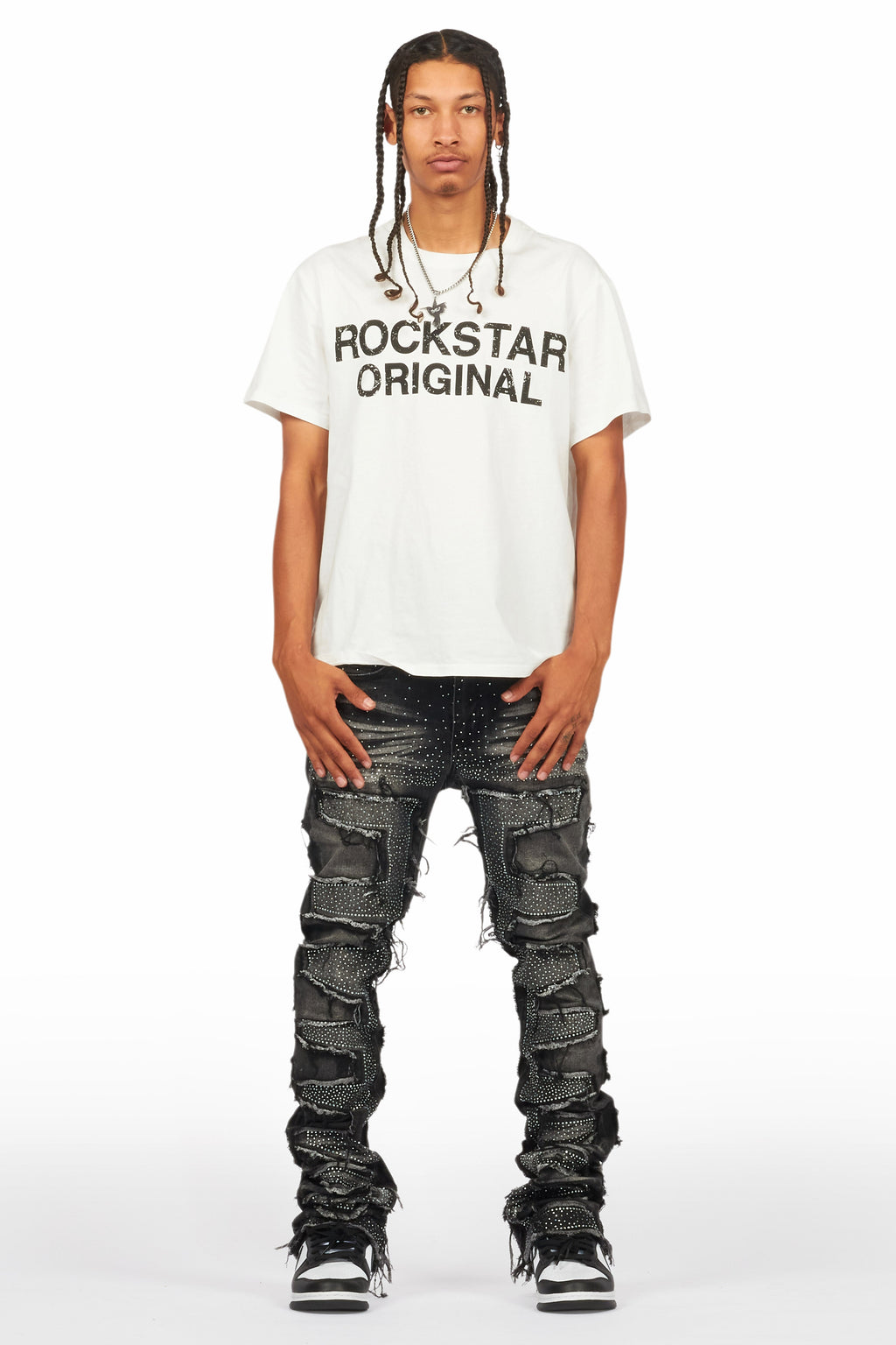 Shake Dark Grey Rhinestone Stacked Flare Jean