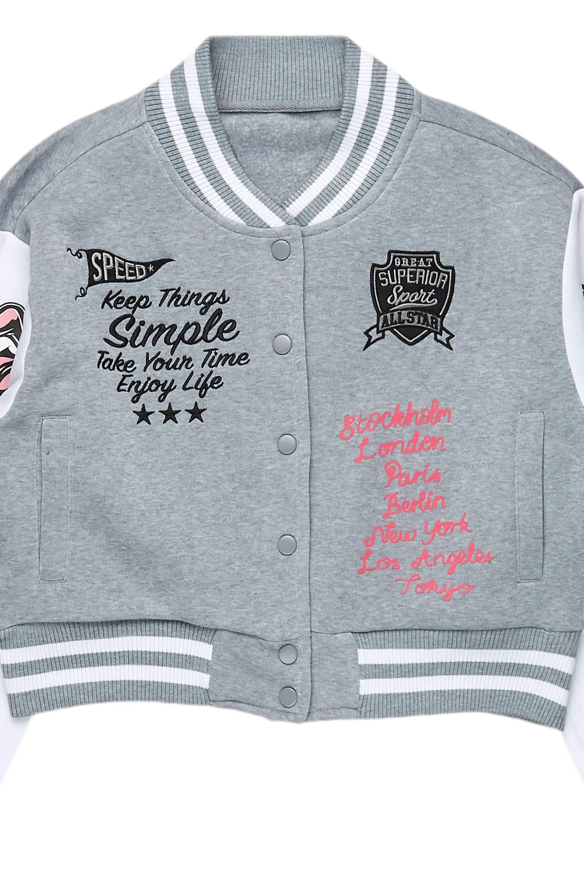 Suzette Heather Grey Varsity Jacket