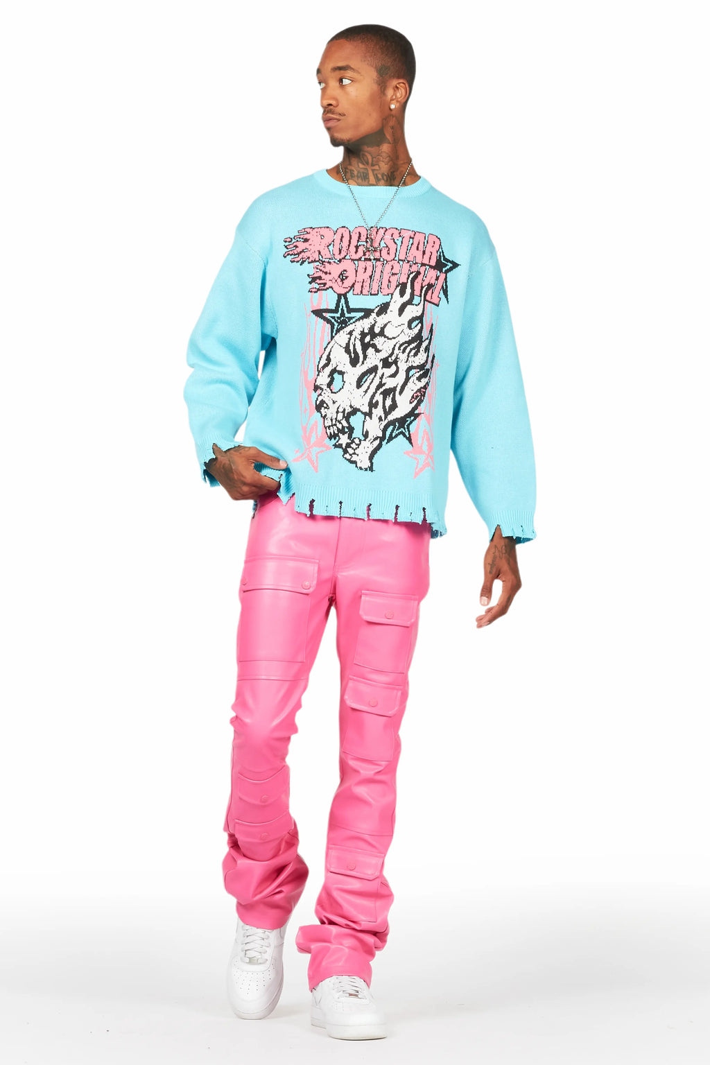 Barossa Hot Pink PU Cargo Stacked Flare Jean