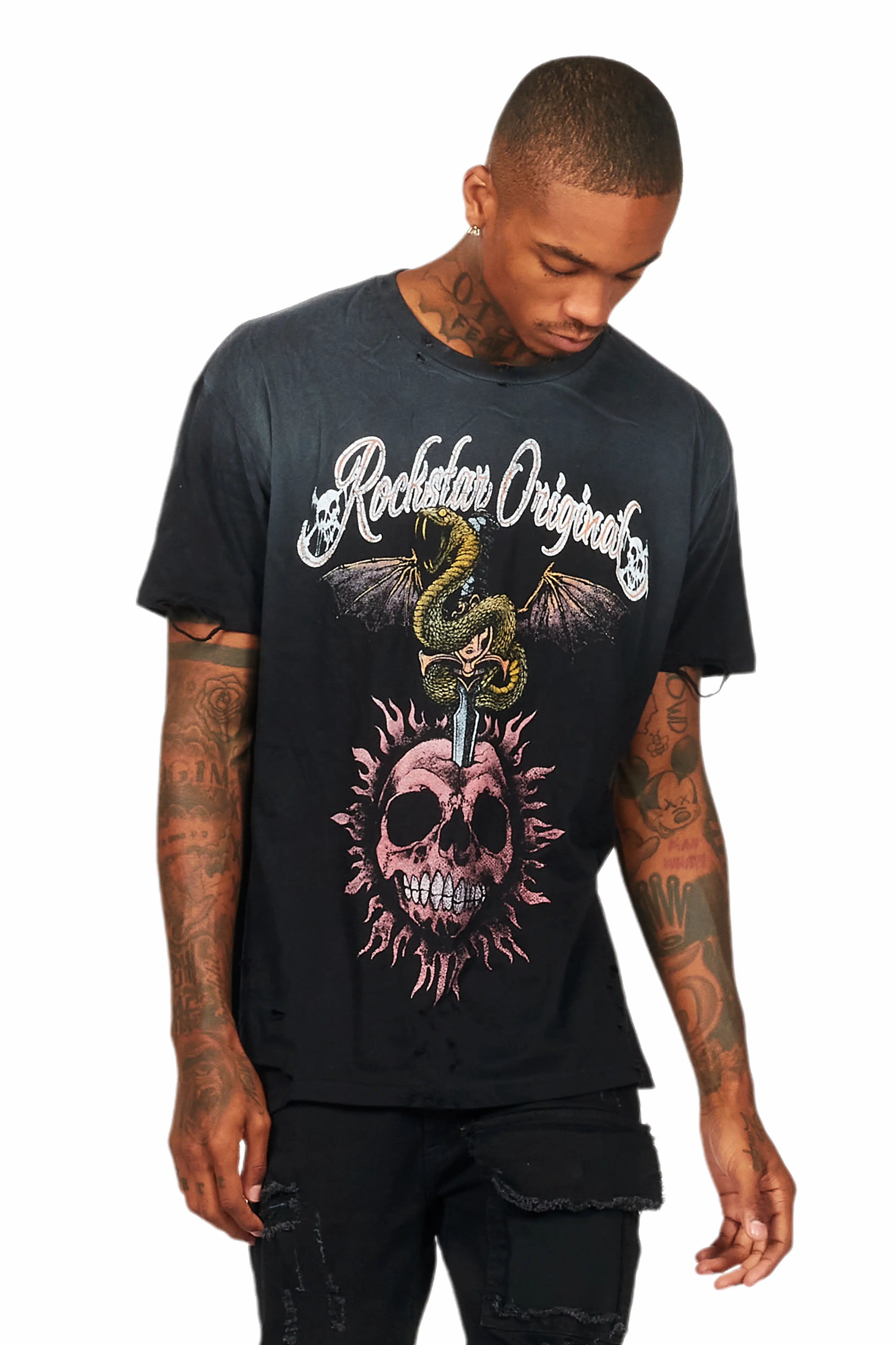 Banjo Black Graphic Oversized T-Shirt