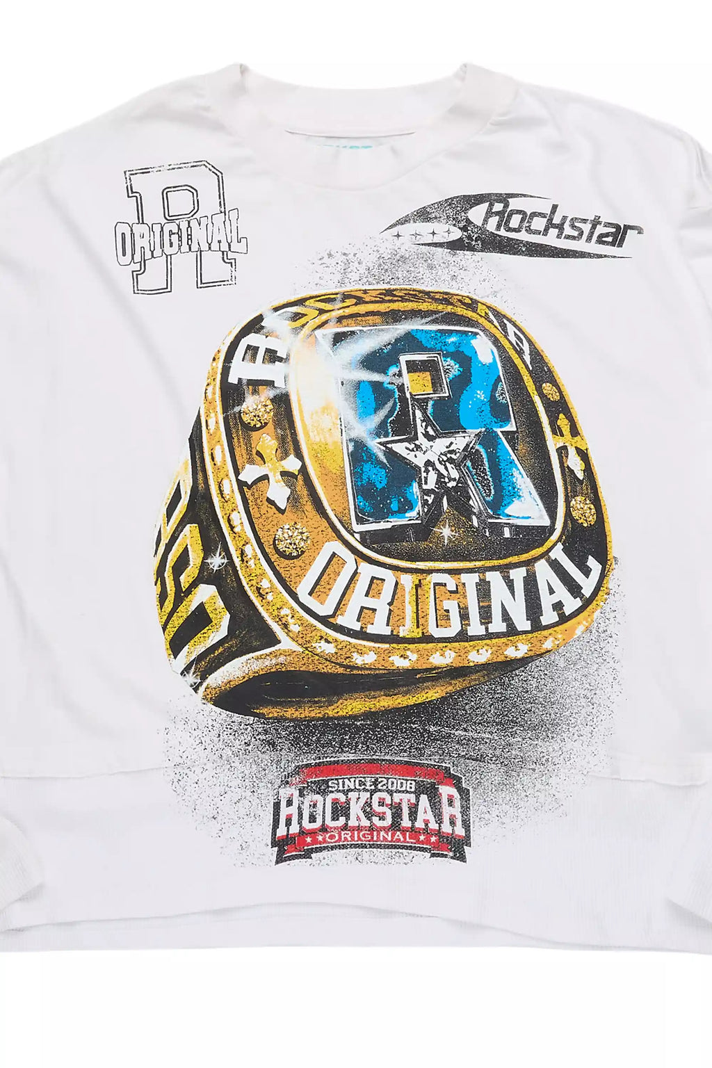 Gemchamp White/Black Boxy Crop Double Layer Tee