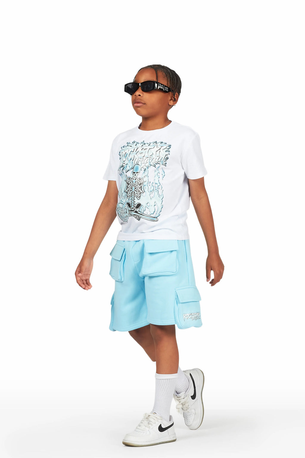 Boys Yoga White/Blue T-Shirt Short Set
