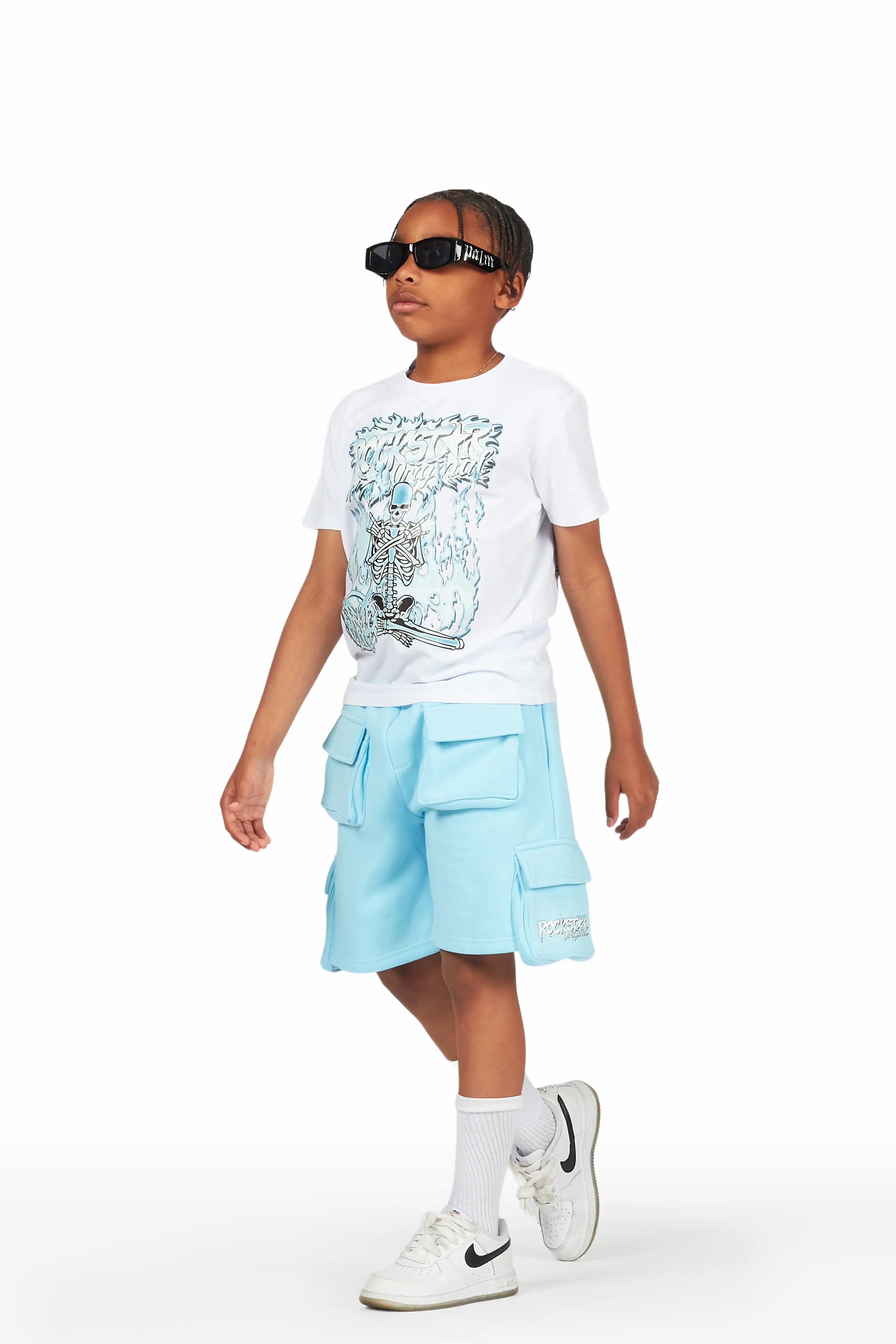 Boys Yoga White/Blue T-Shirt Short Set