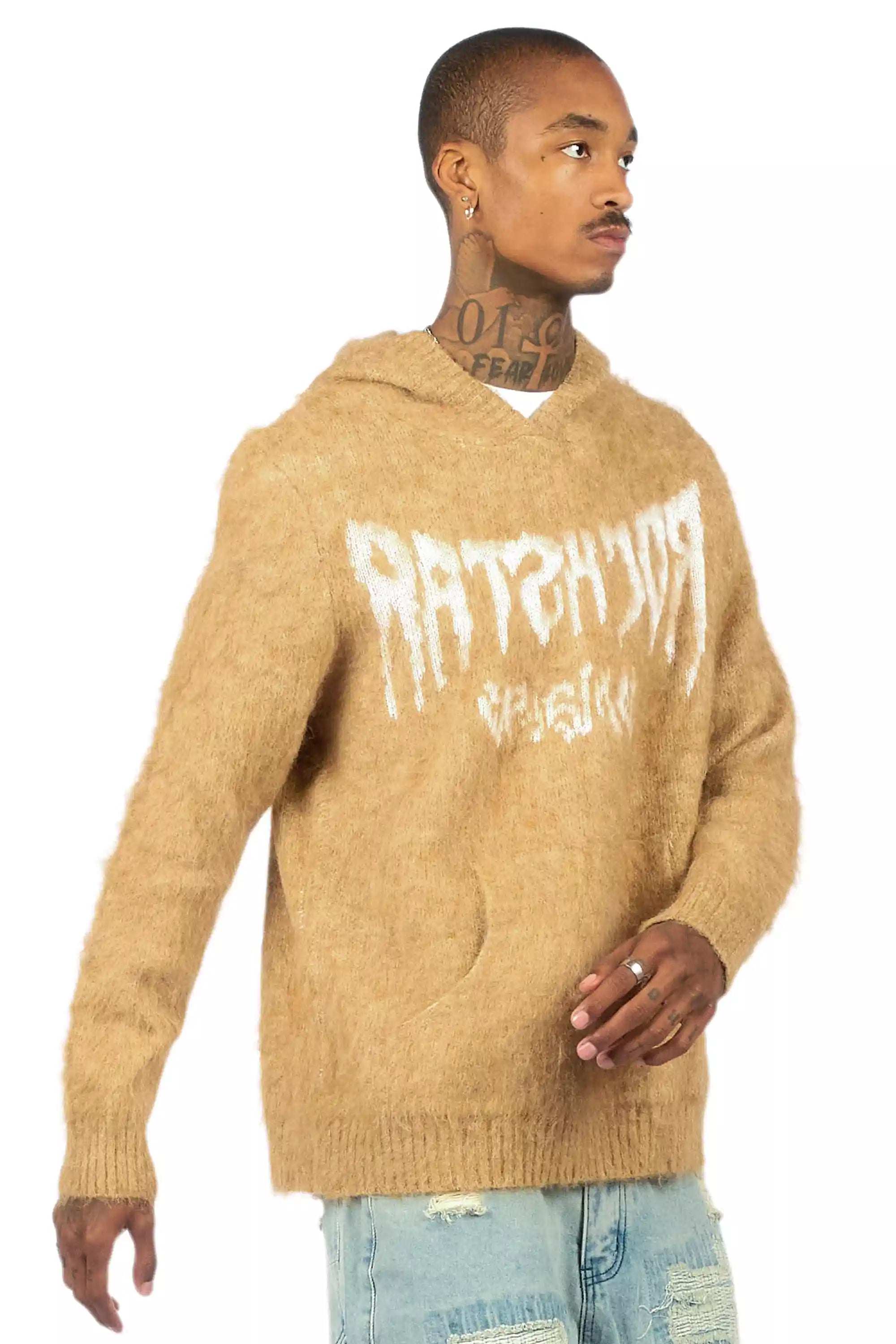 Andros Reflected Beige Graphic Knitted Mohair Hoodie