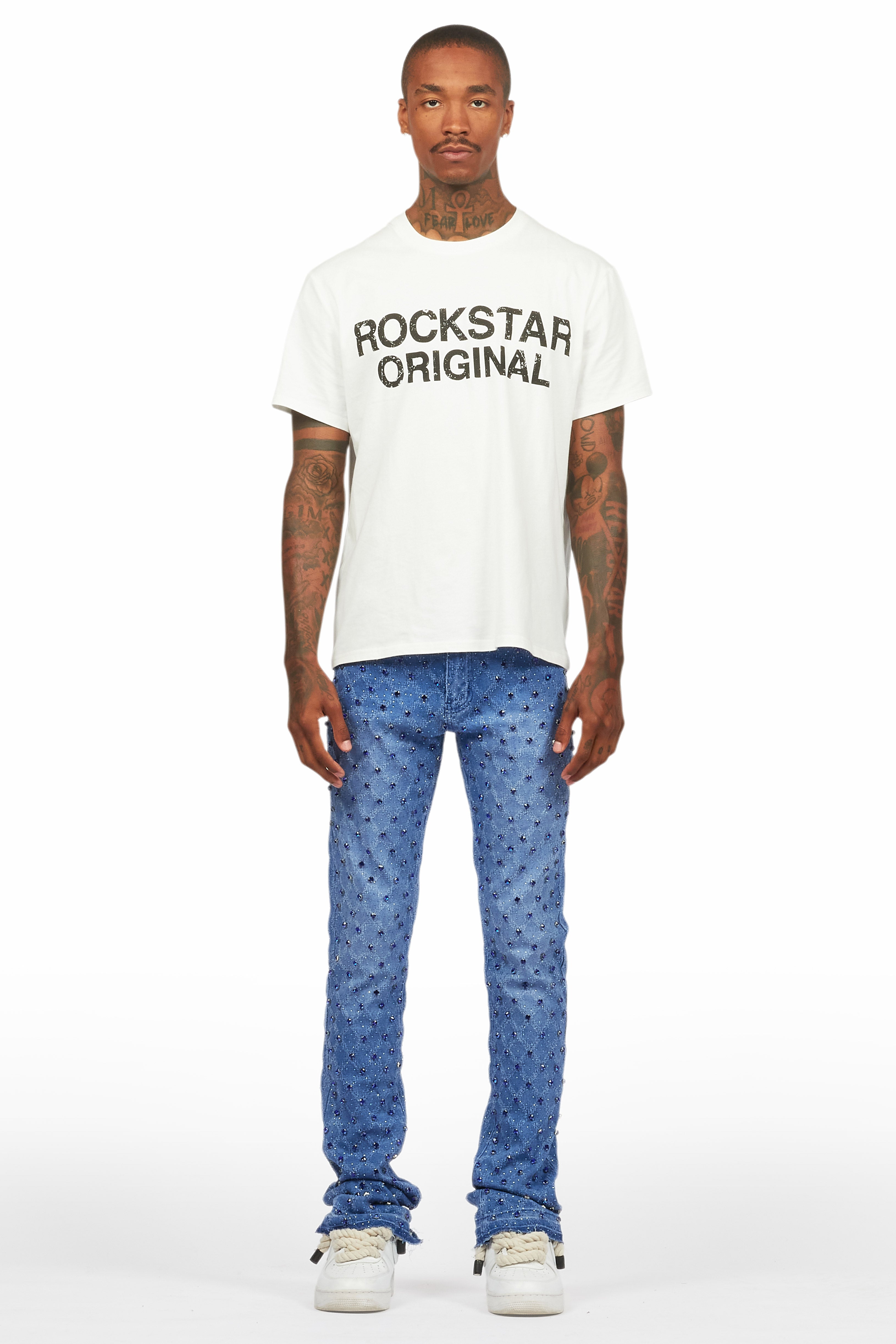 Glit Royal Blue Rhinestone Stacked Flare Jean