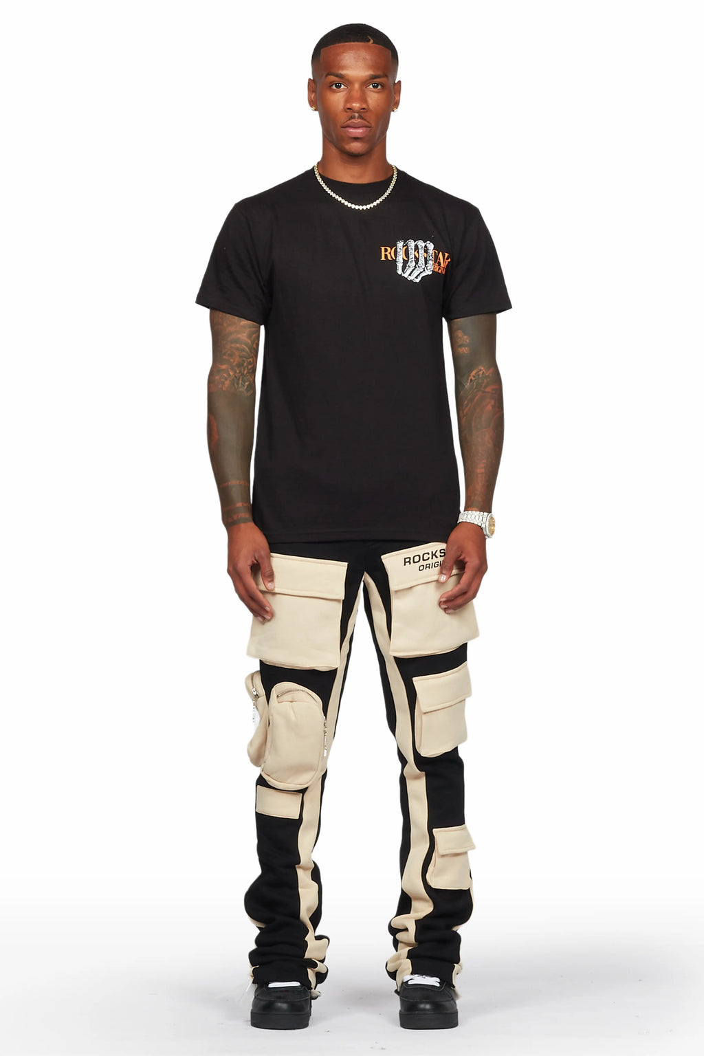 Noriko Black Stacked Flare Track Pant