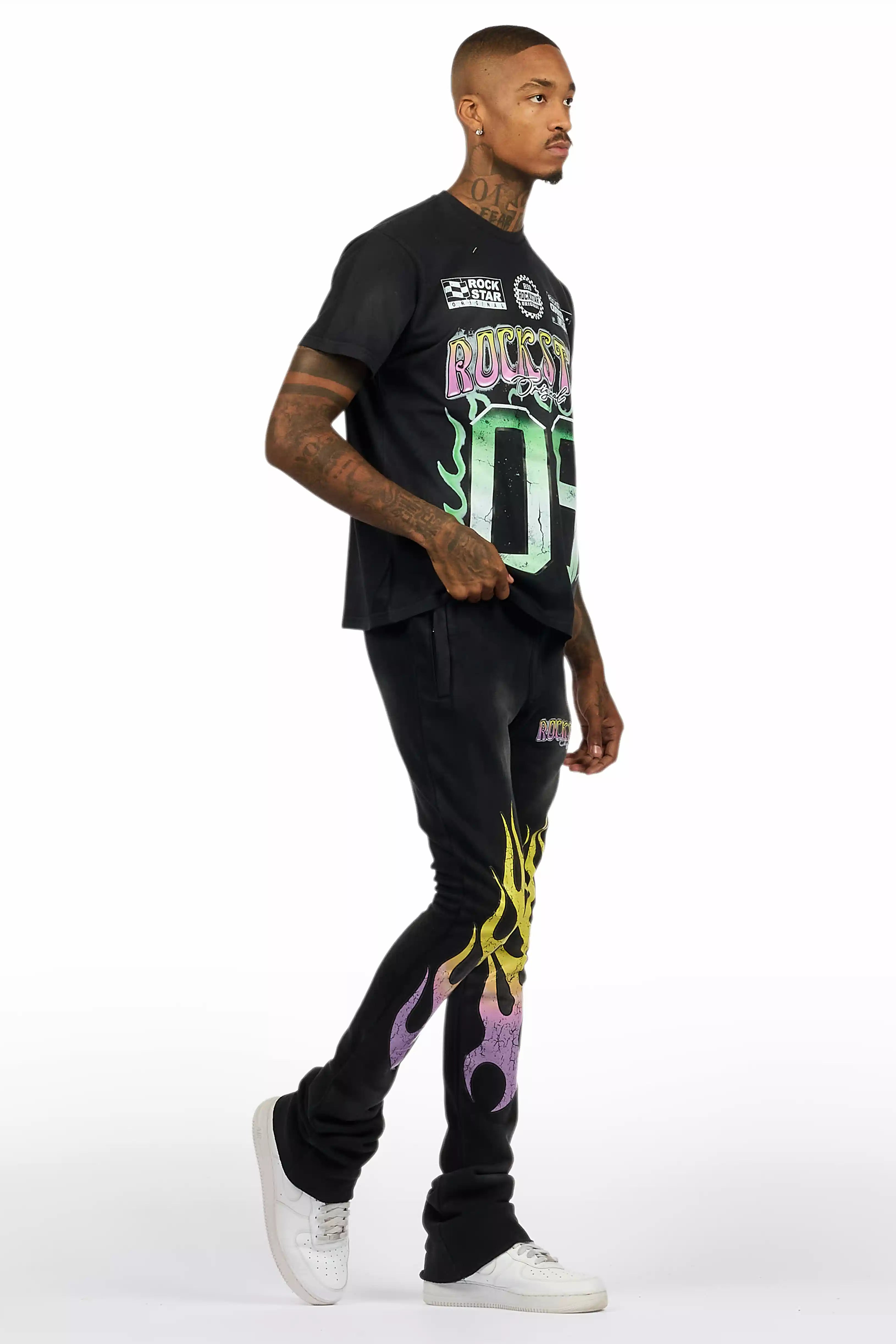 Quito Black T-Shirt/Stacked Flare Track Set