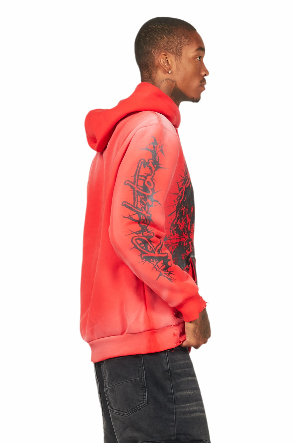 Bedros Red Graphic Distressed Hoodie