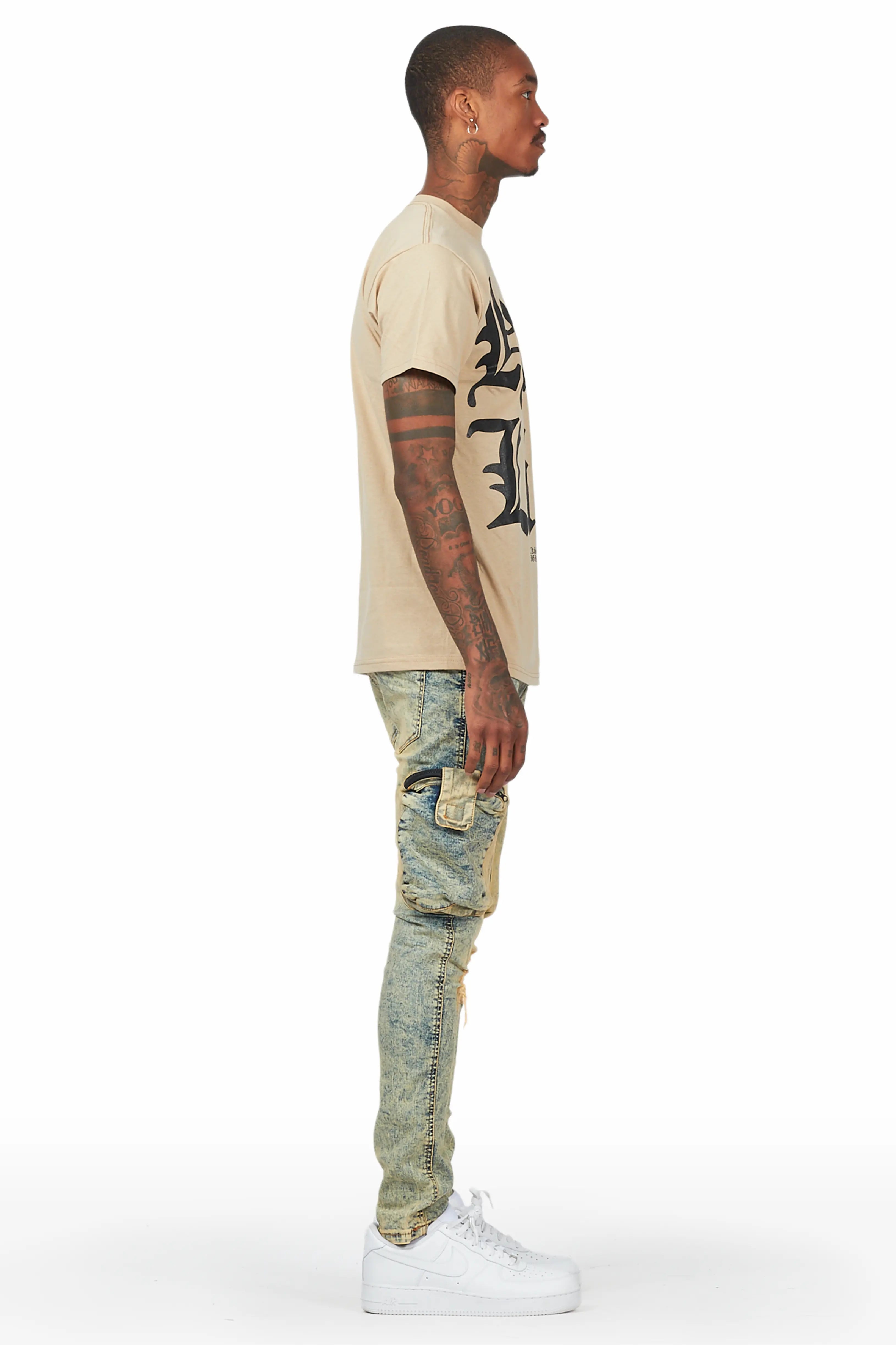 Hard Life Beige T-Shirt Slim Fit Cargo Jean Bundle