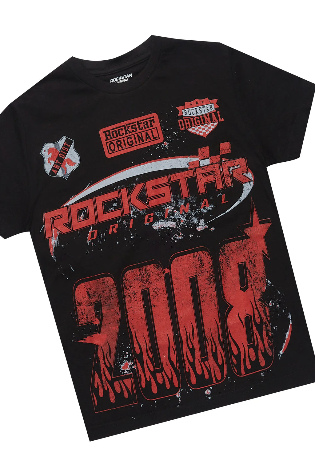 Boys Amos Black/Burgundy T-Shirt/Stacked Baggy Flare Pant Set