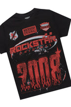 Boys Amos Black/Burgundy T-Shirt/Stacked Baggy Flare Pant Set