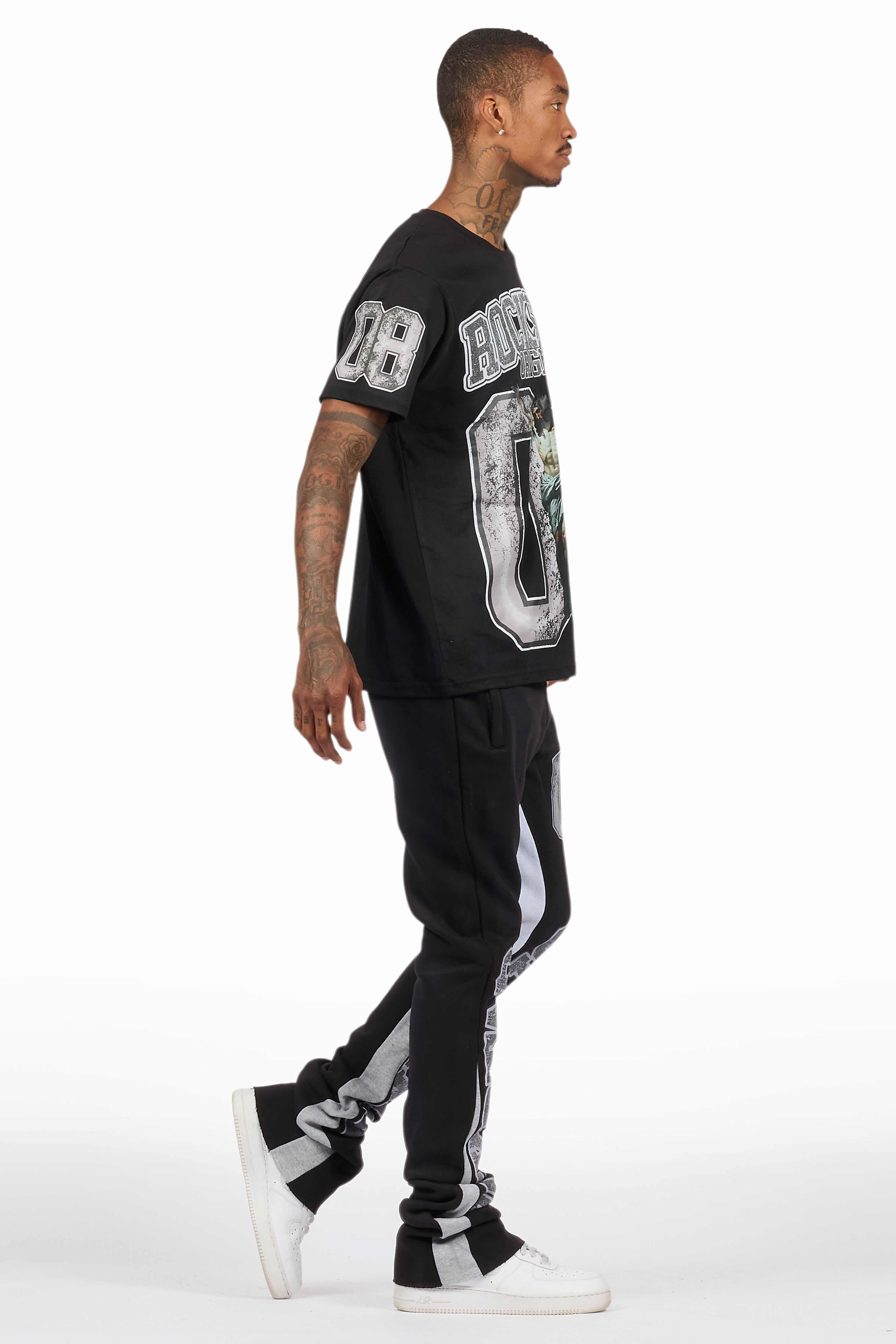 Fields Black/White T-Shirt/Stacked Flare Track Set