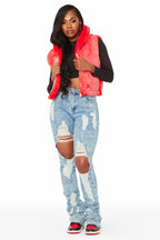 Christal Red Fur Vest