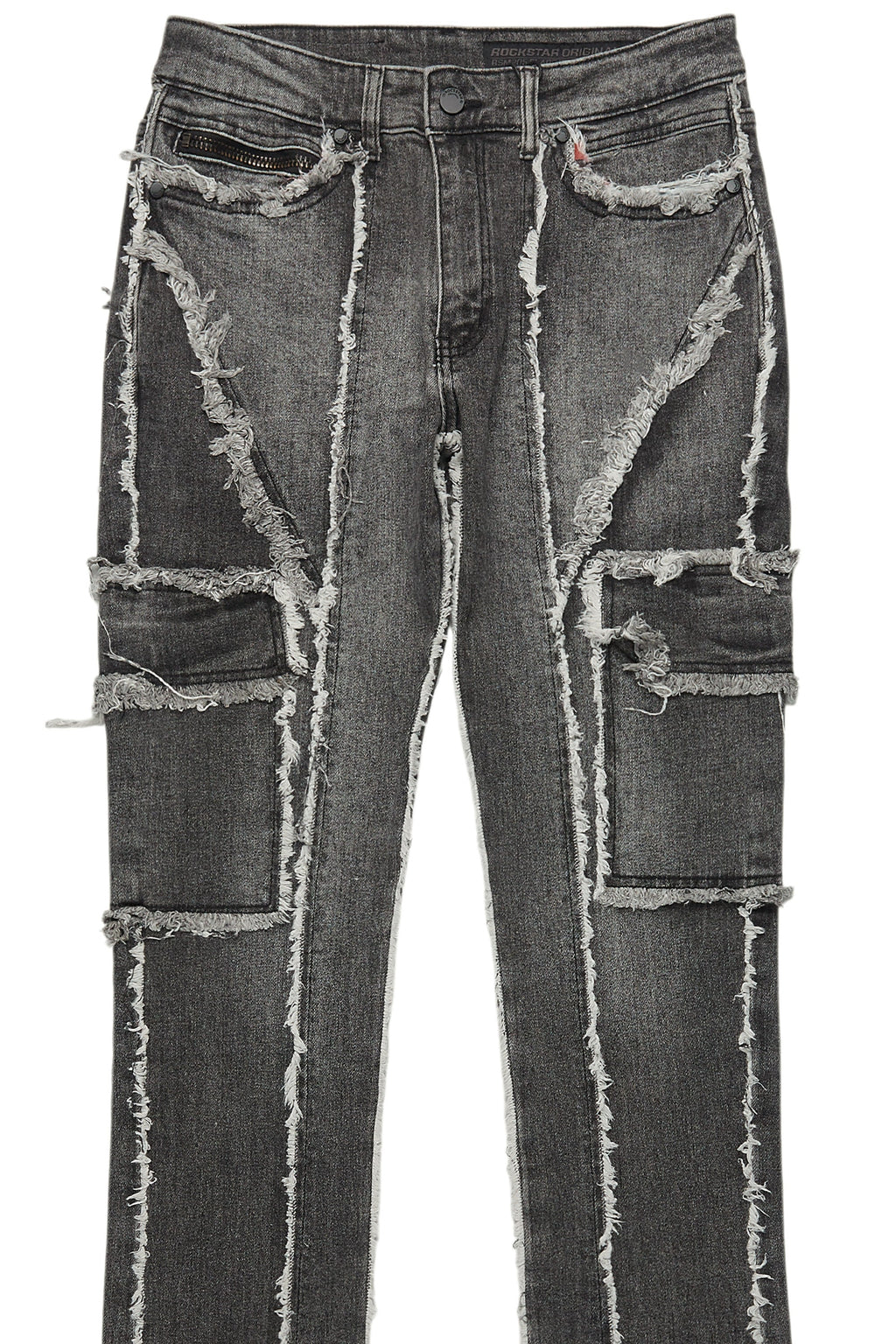 Revved Dark Grey Stacked Flare Jean