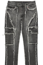 Revved Dark Grey Stacked Flare Jean