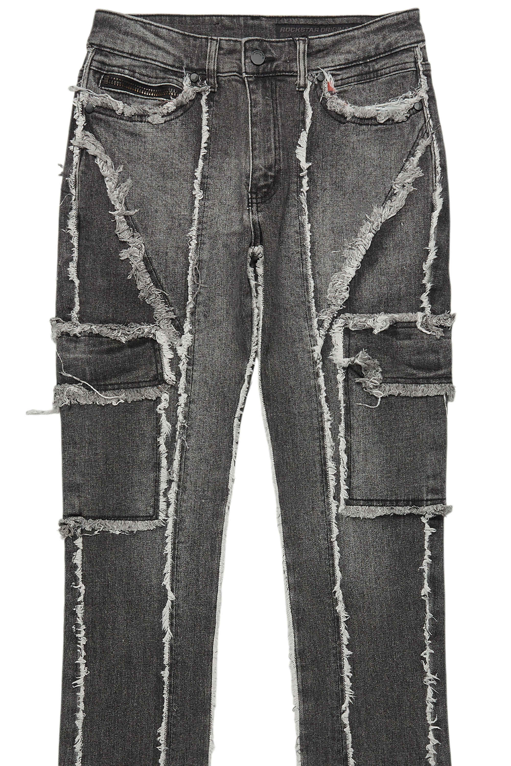 Revved Dark Grey Stacked Flare Jean