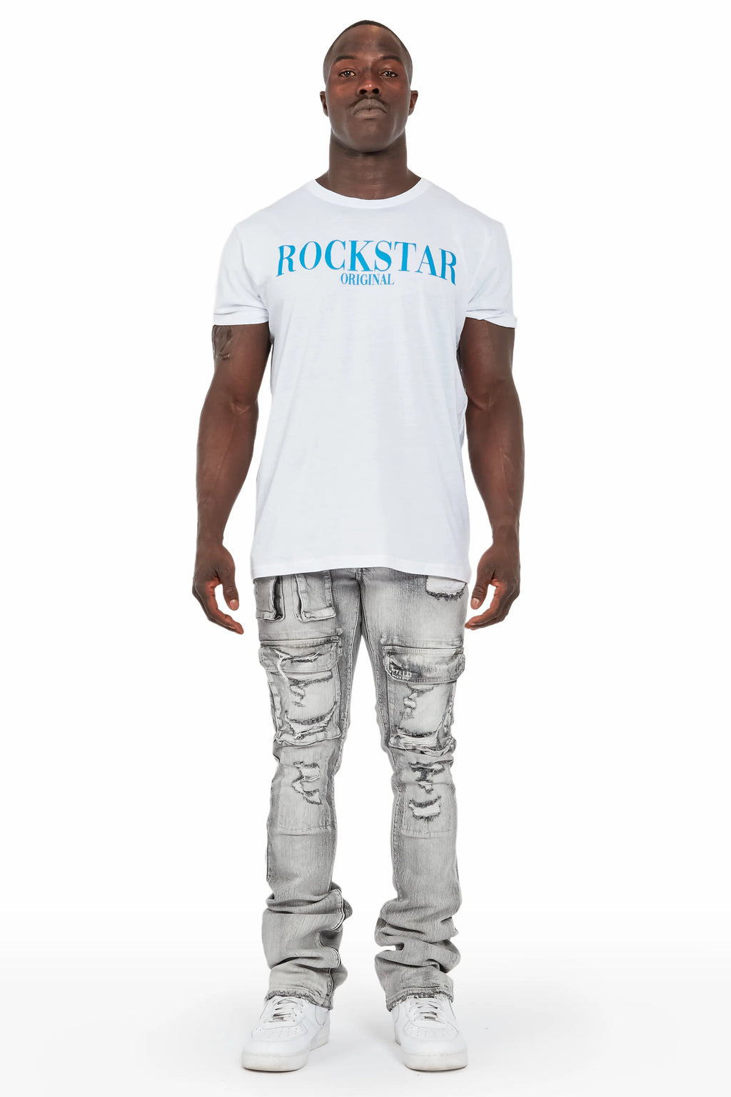 Kale Grey Cargo Stacked Flare Jean