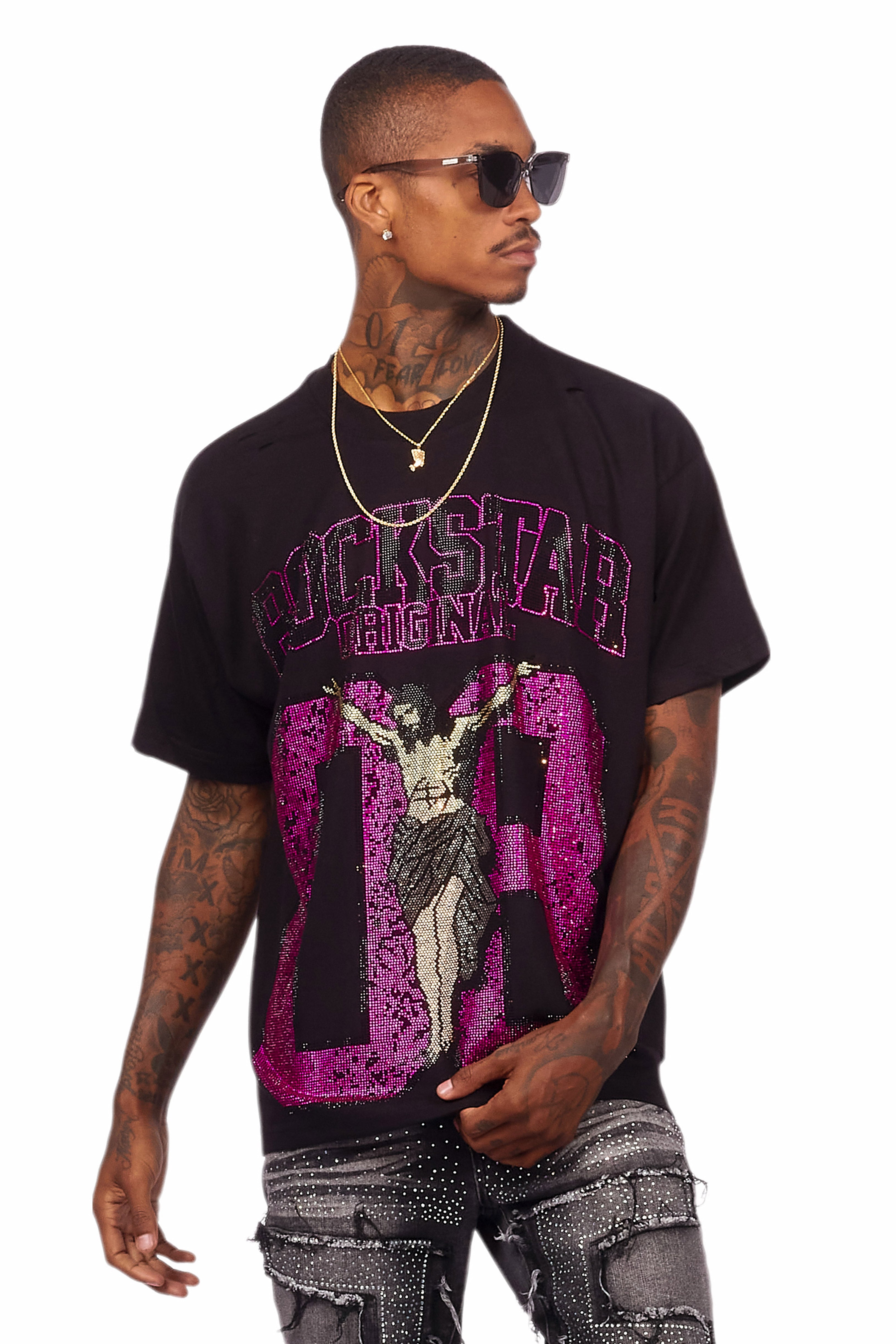 Cavan Black/Pink Rhinestone Graphic T-Shirt