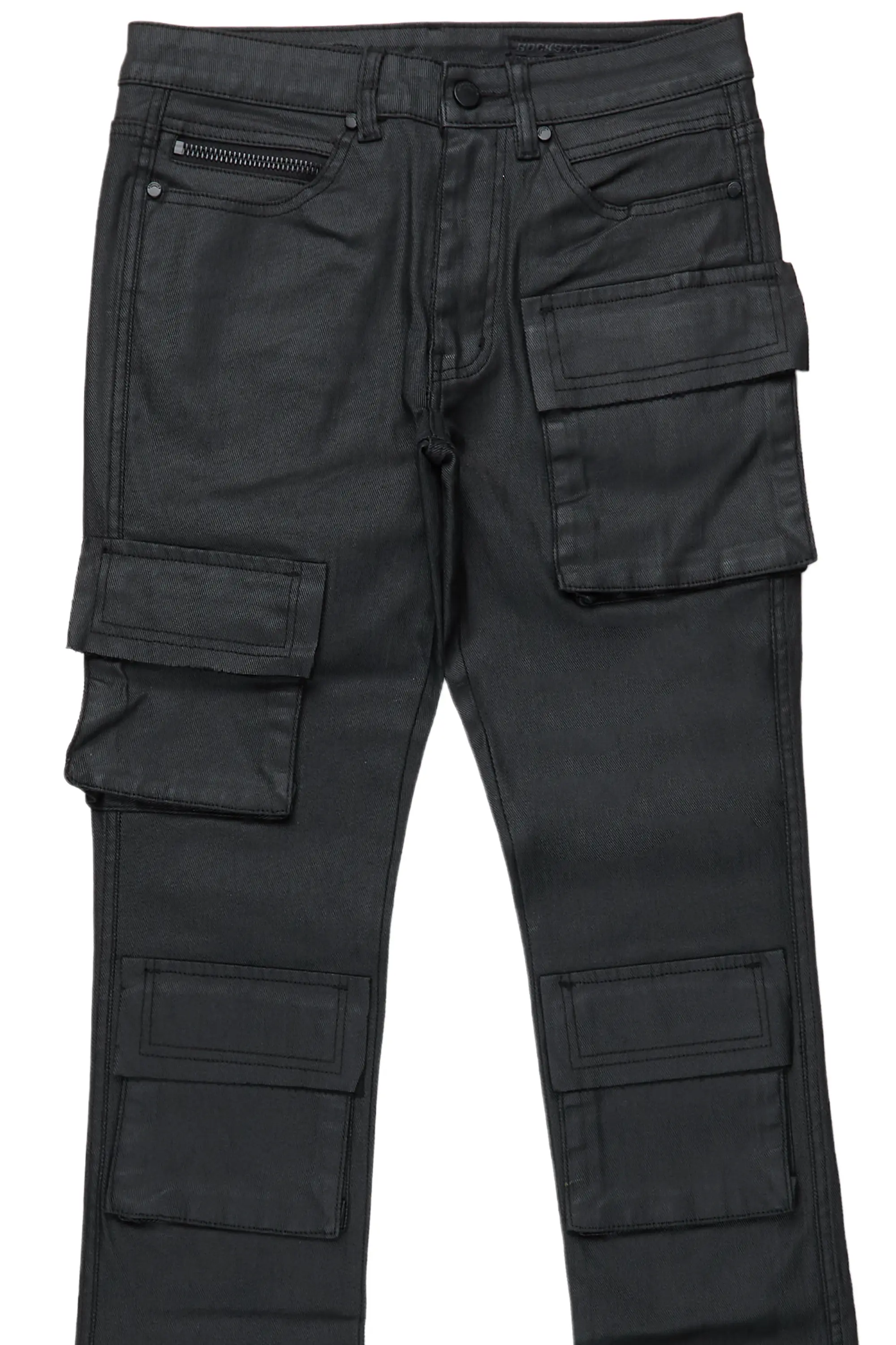 Zander Black Stacked Flare Cargo Jean
