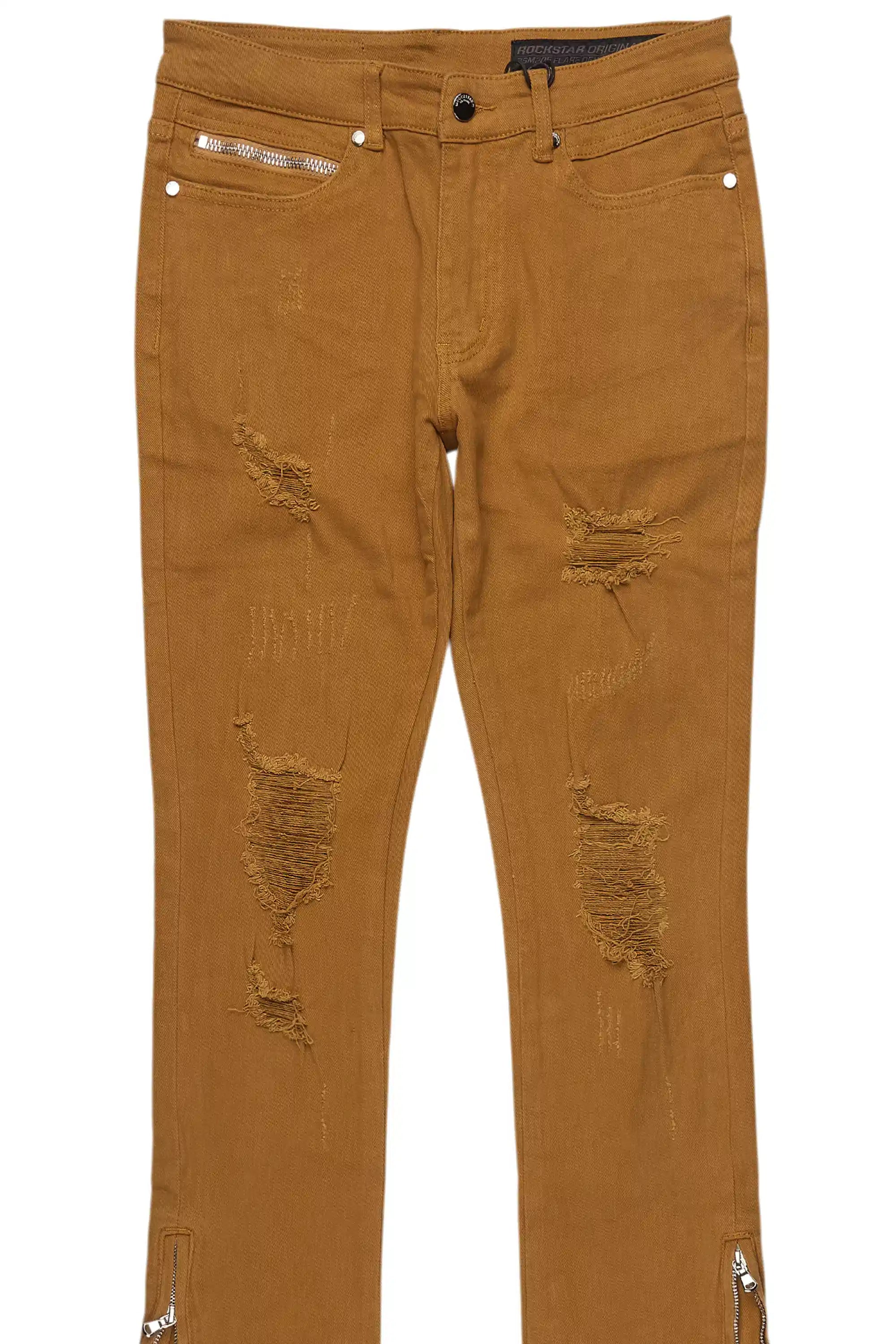 Jaymes Beige Stacked Flare Jean