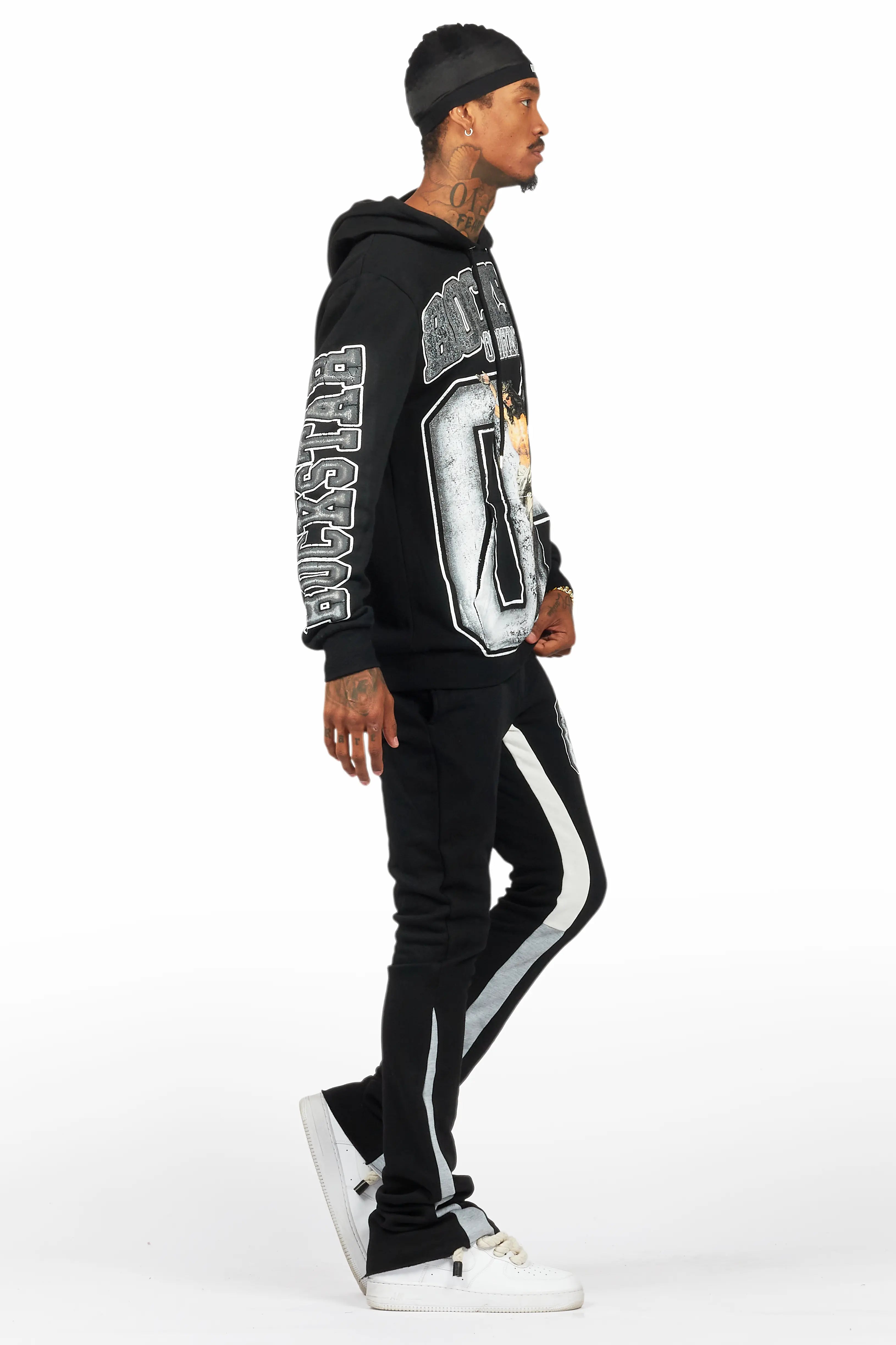 Fields Black/White Stacked Flare Hoodie Track Set