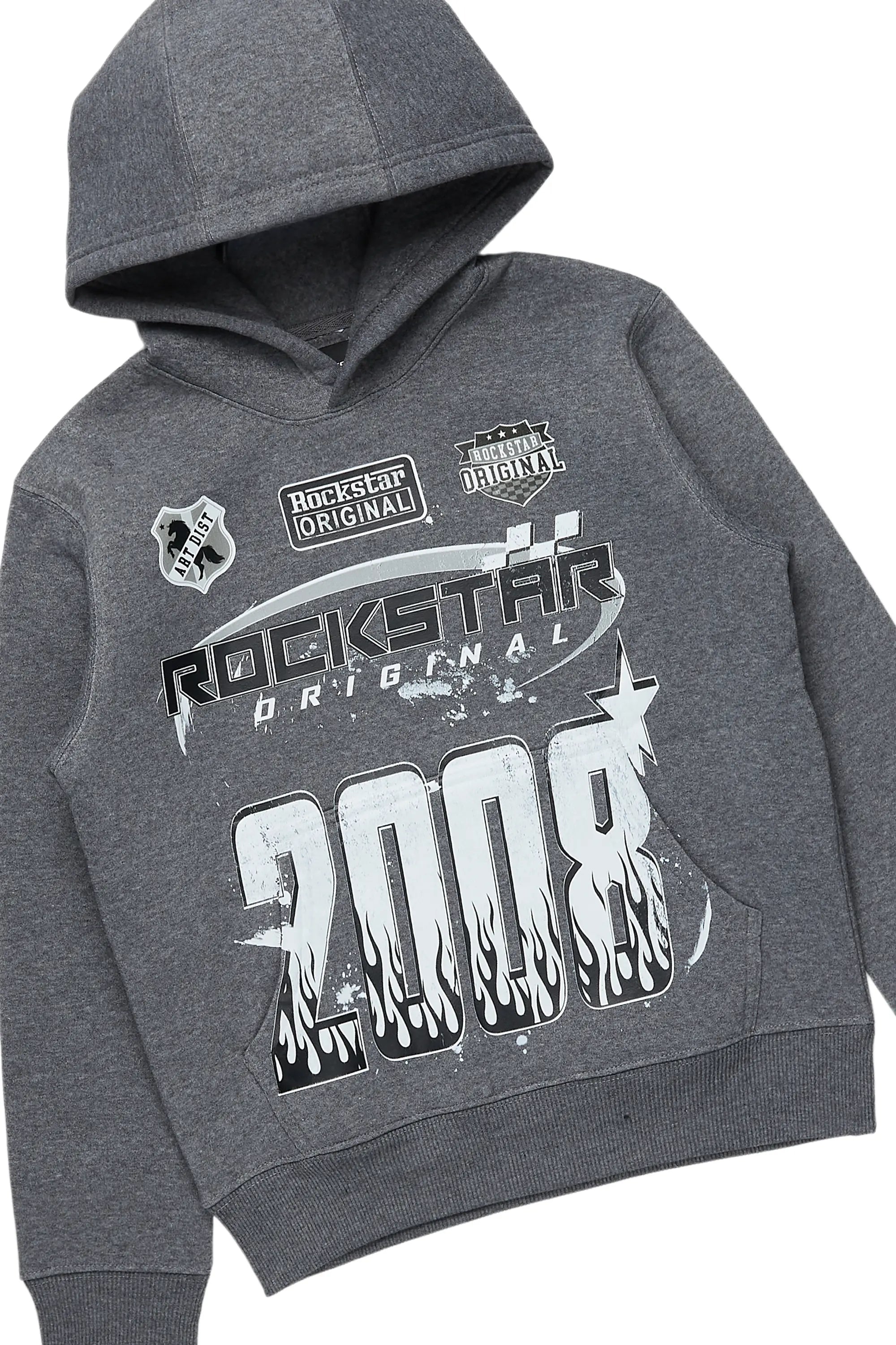 Boys Amos Dark Grey Hoodie/Stacked Flare Jean Set