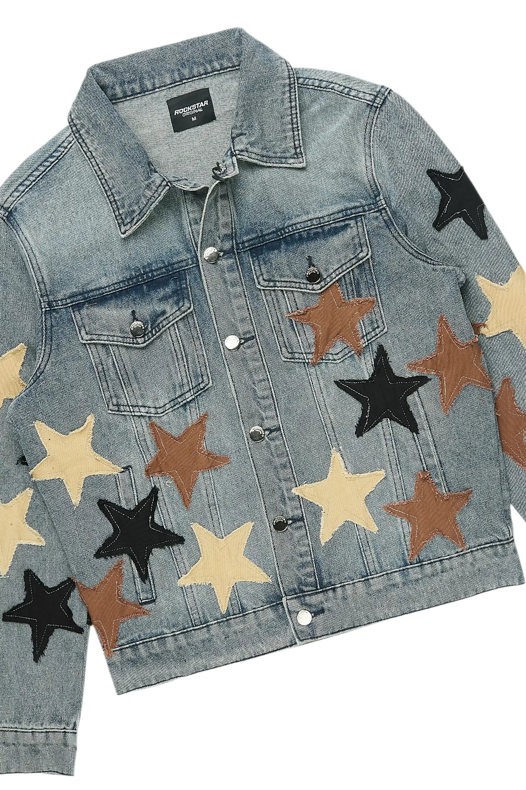 Starlane Vintage Blue Denim Jacket/Stacked Flare Jean Set