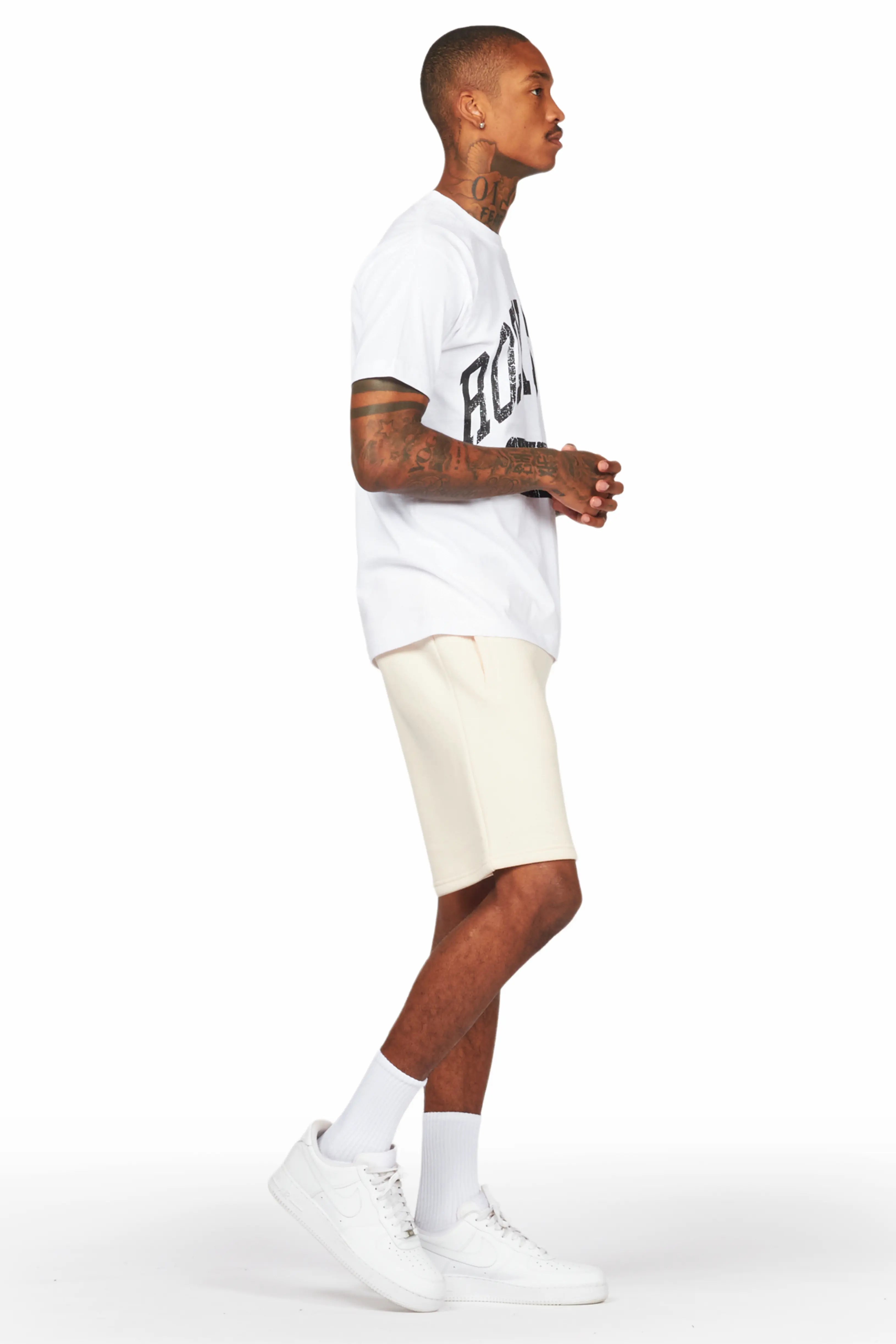 Jain White/Beige T-Shirt/Short Set