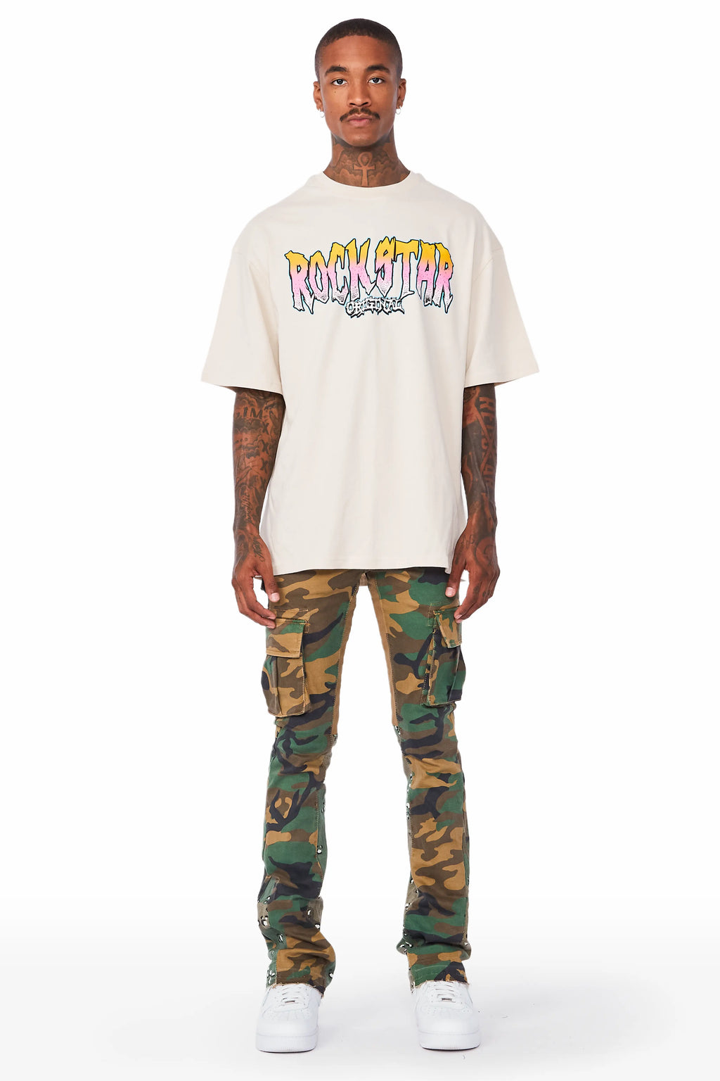 Kirrem Faded Camo Stacked Flare Jean