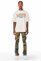 Kirrem Faded Camo Stacked Flare Jean