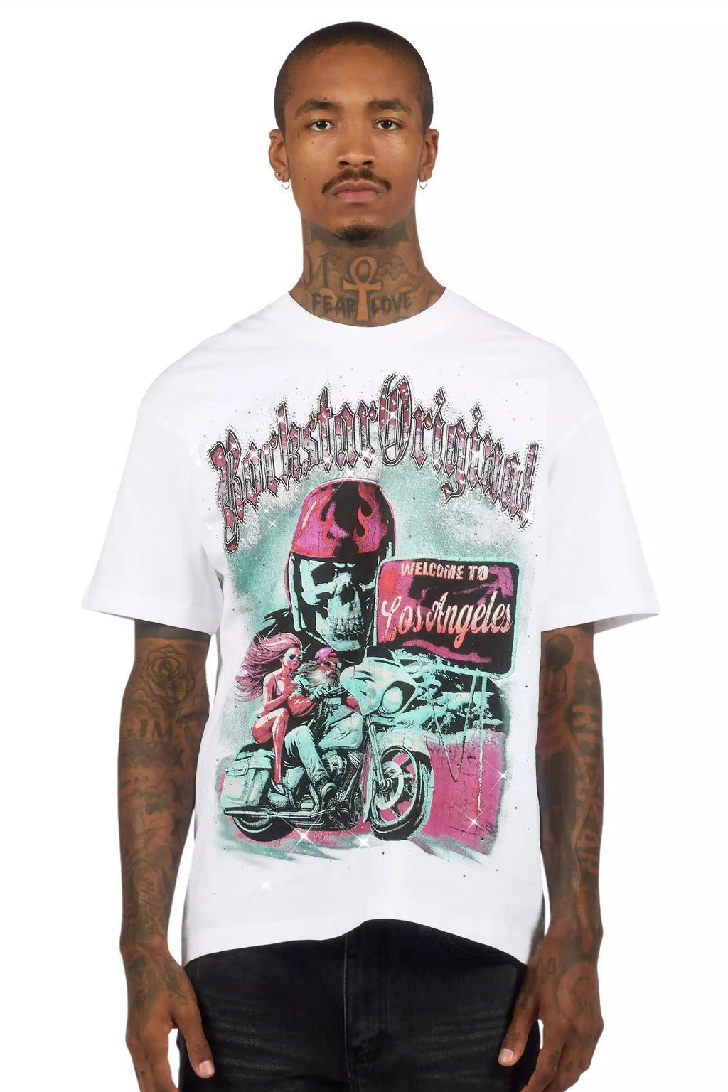 Reece White Graphic Rhinestone T-Shirt