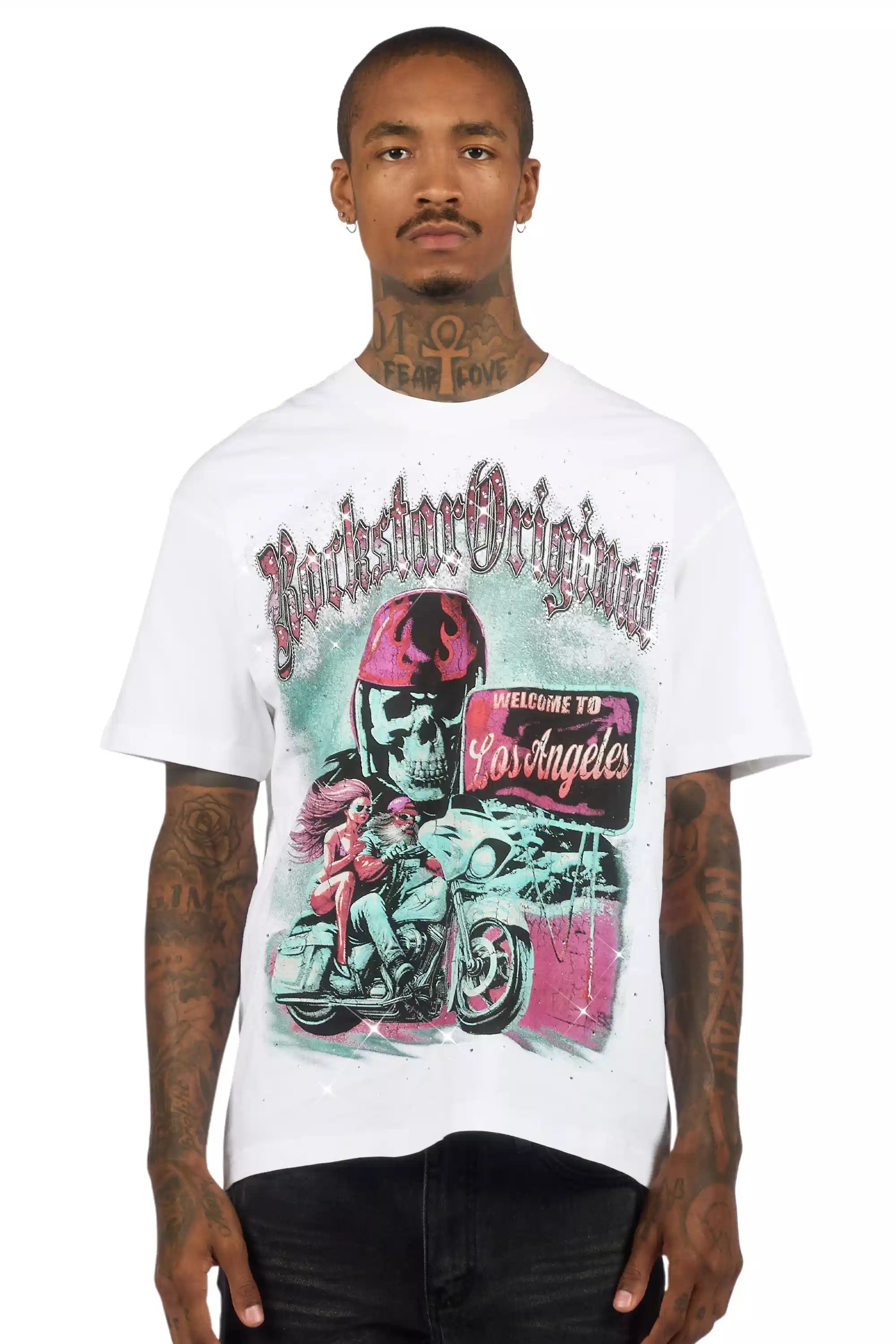 Reece White Graphic Rhinestone T-Shirt